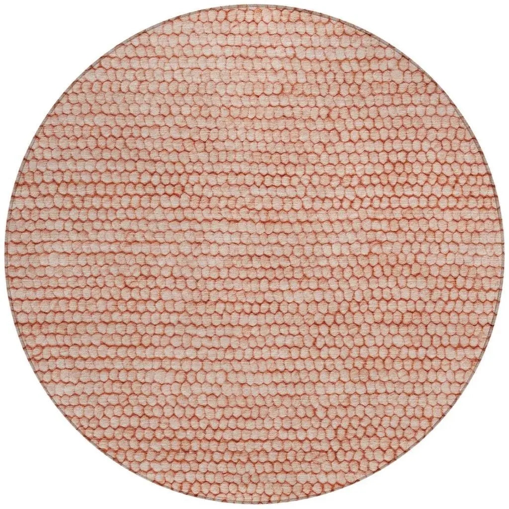 8' Orange And Salmon Round Striped Washable Indoor Outdoor Area Rug Homeroots Outdoor
