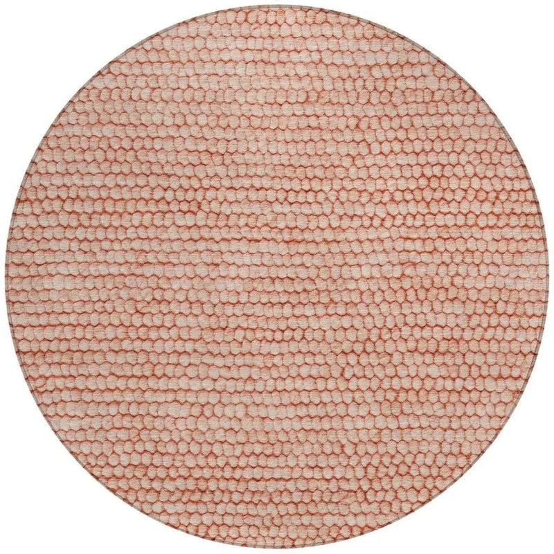 8' Orange And Salmon Round Striped Washable Indoor Outdoor Area Rug Homeroots Outdoor