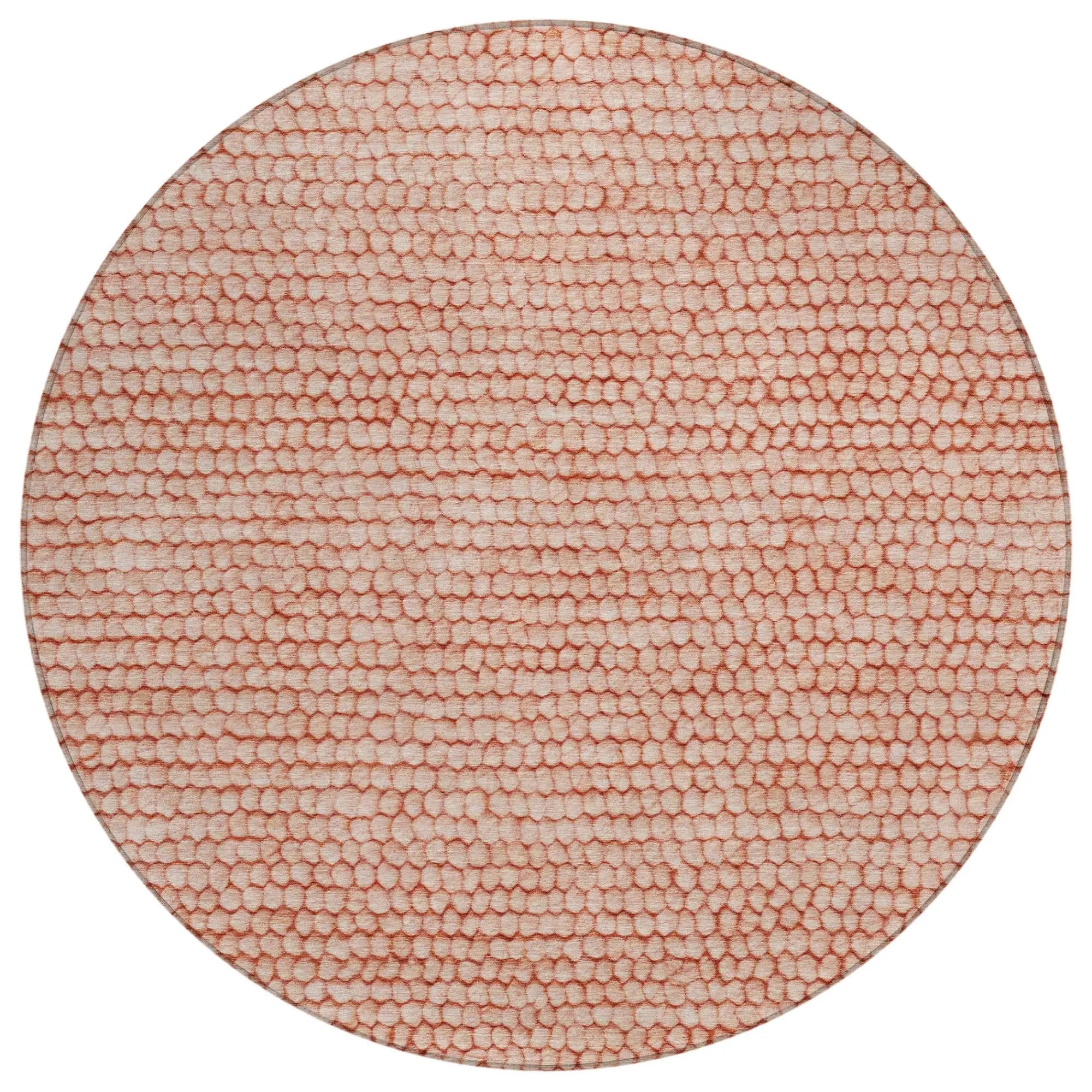 8' Orange And Salmon Round Striped Washable Indoor Outdoor Area Rug Homeroots Outdoor