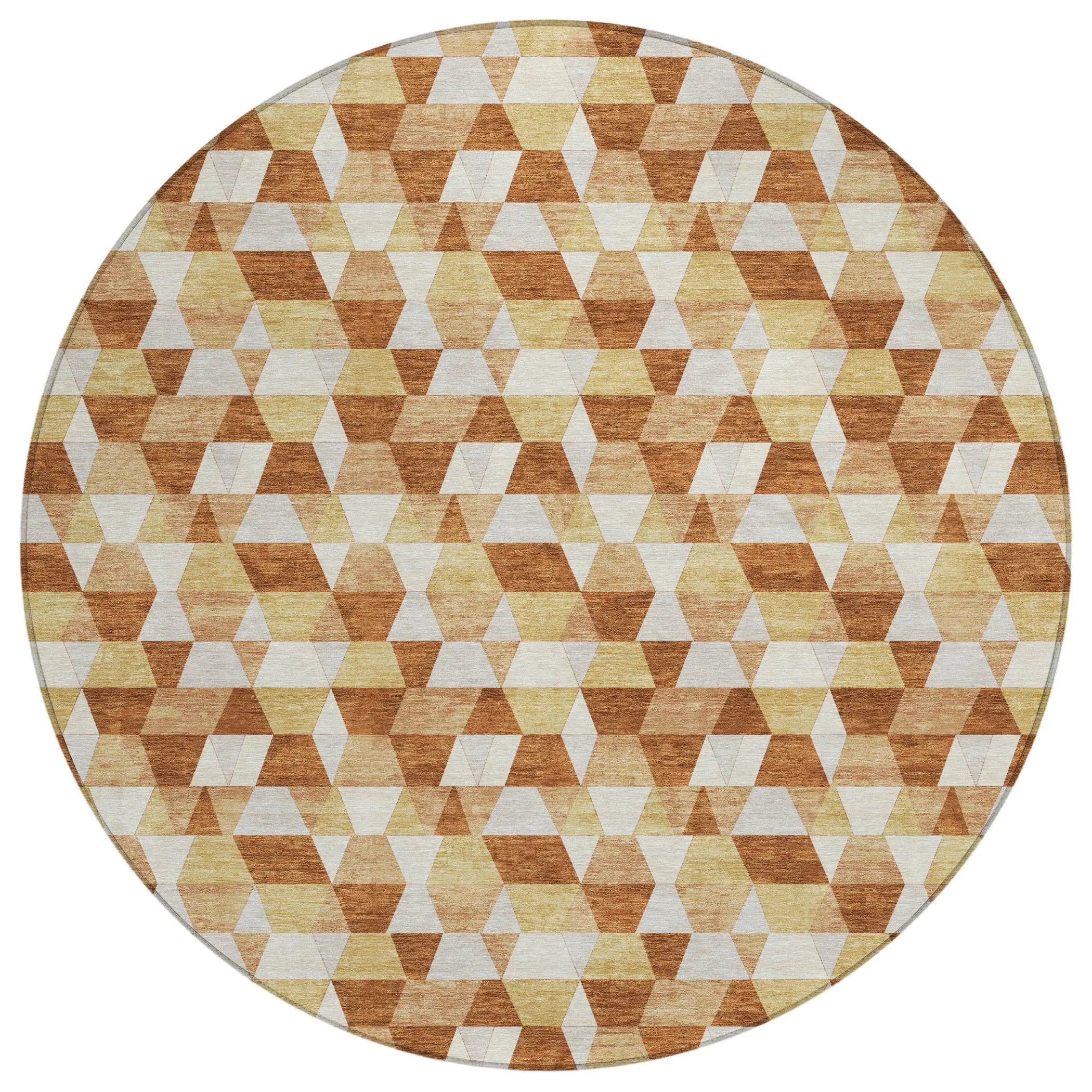 8' Orange And Silver Round Geometric Washable Indoor Outdoor Area Rug Homeroots Outdoor