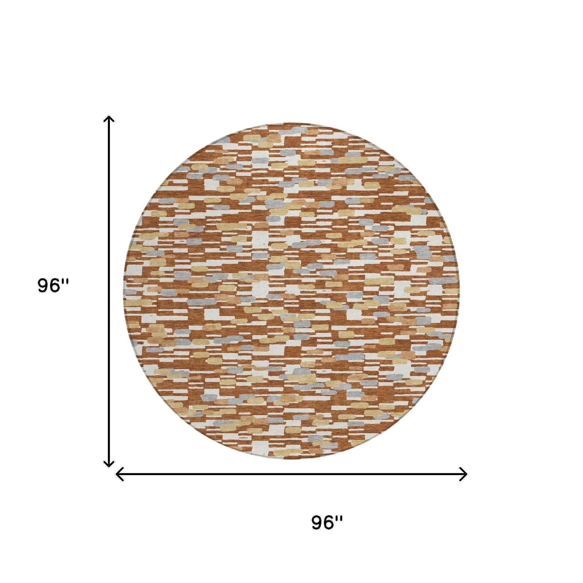 8' Orange And Silver Round Geometric Washable Indoor Outdoor Area Rug Homeroots Outdoor