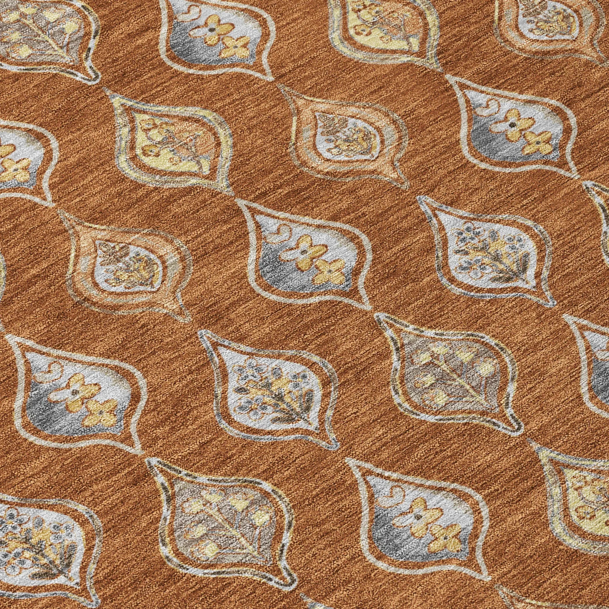 8' Orange And Taupe Round Floral Washable Indoor Outdoor Area Rug Homeroots Outdoor