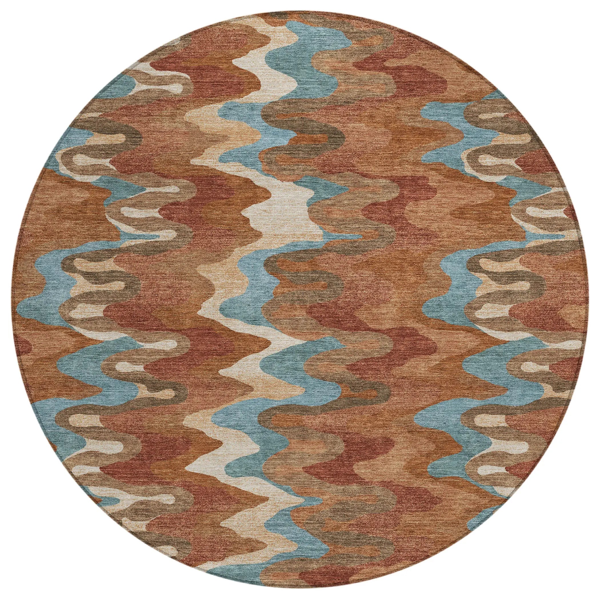 8' Orange And Teal Blue Round Abstract Washable Indoor Outdoor Area Rug Homeroots Outdoor