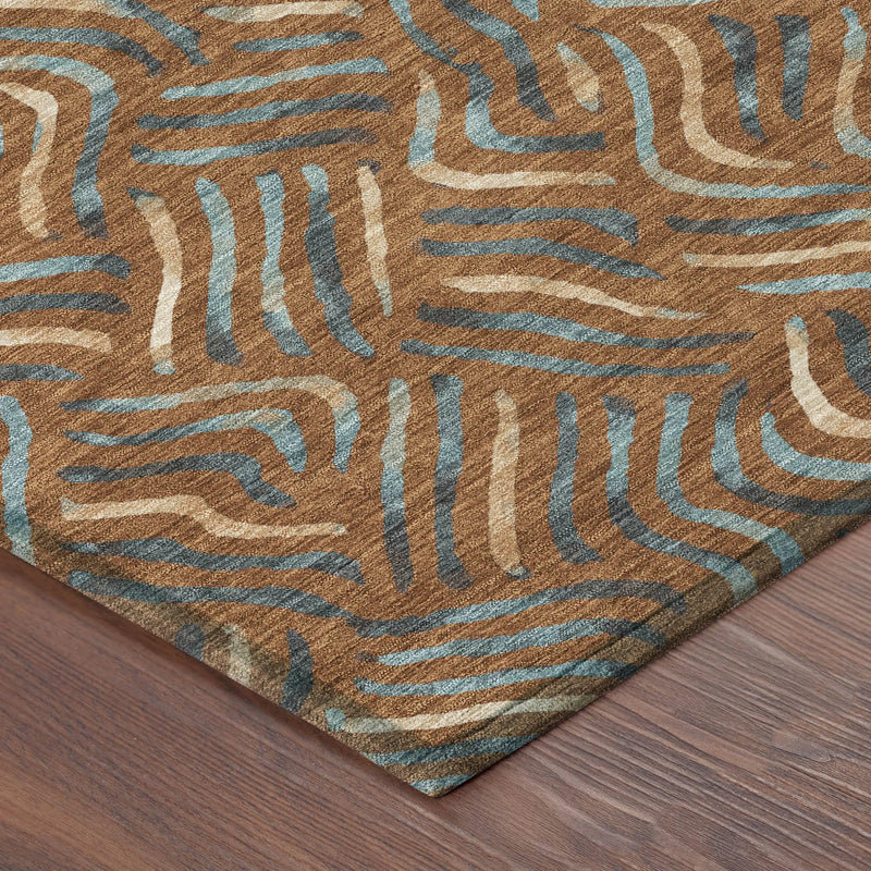 8' Orange And Teal Blue Round Abstract Washable Indoor Outdoor Area Rug Homeroots Outdoor