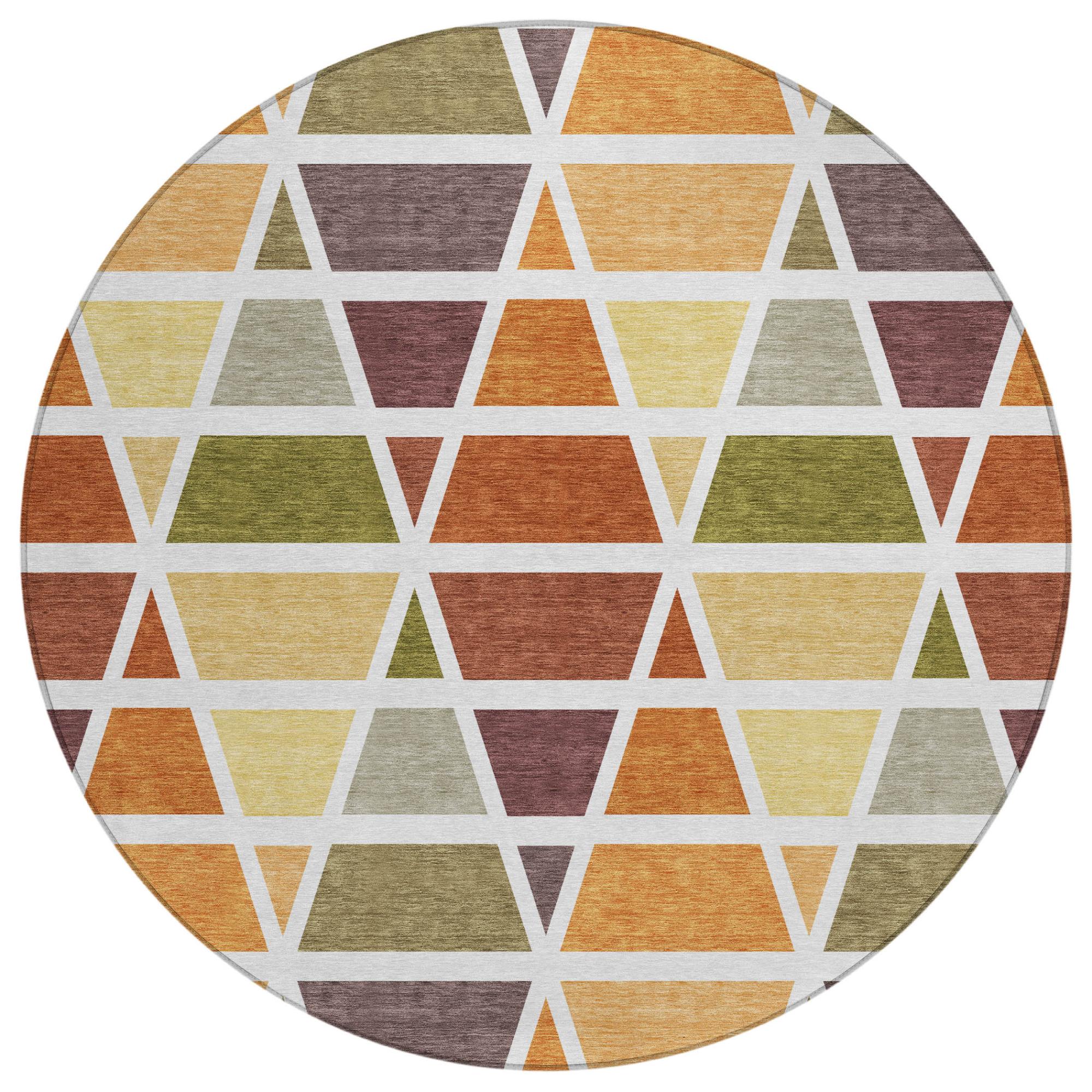 8' Orange And White Round Geometric Washable Indoor Outdoor Area Rug Homeroots Outdoor