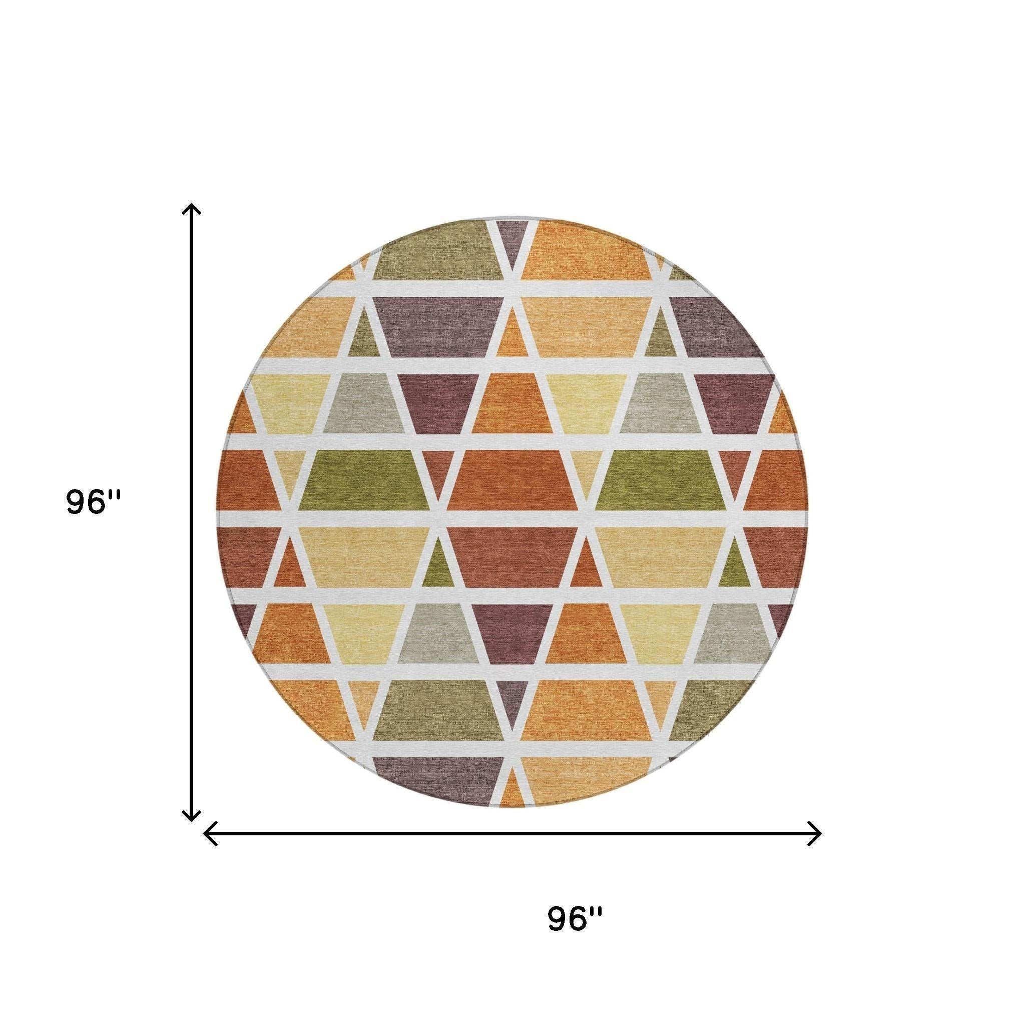 8' Orange And White Round Geometric Washable Indoor Outdoor Area Rug Homeroots Outdoor