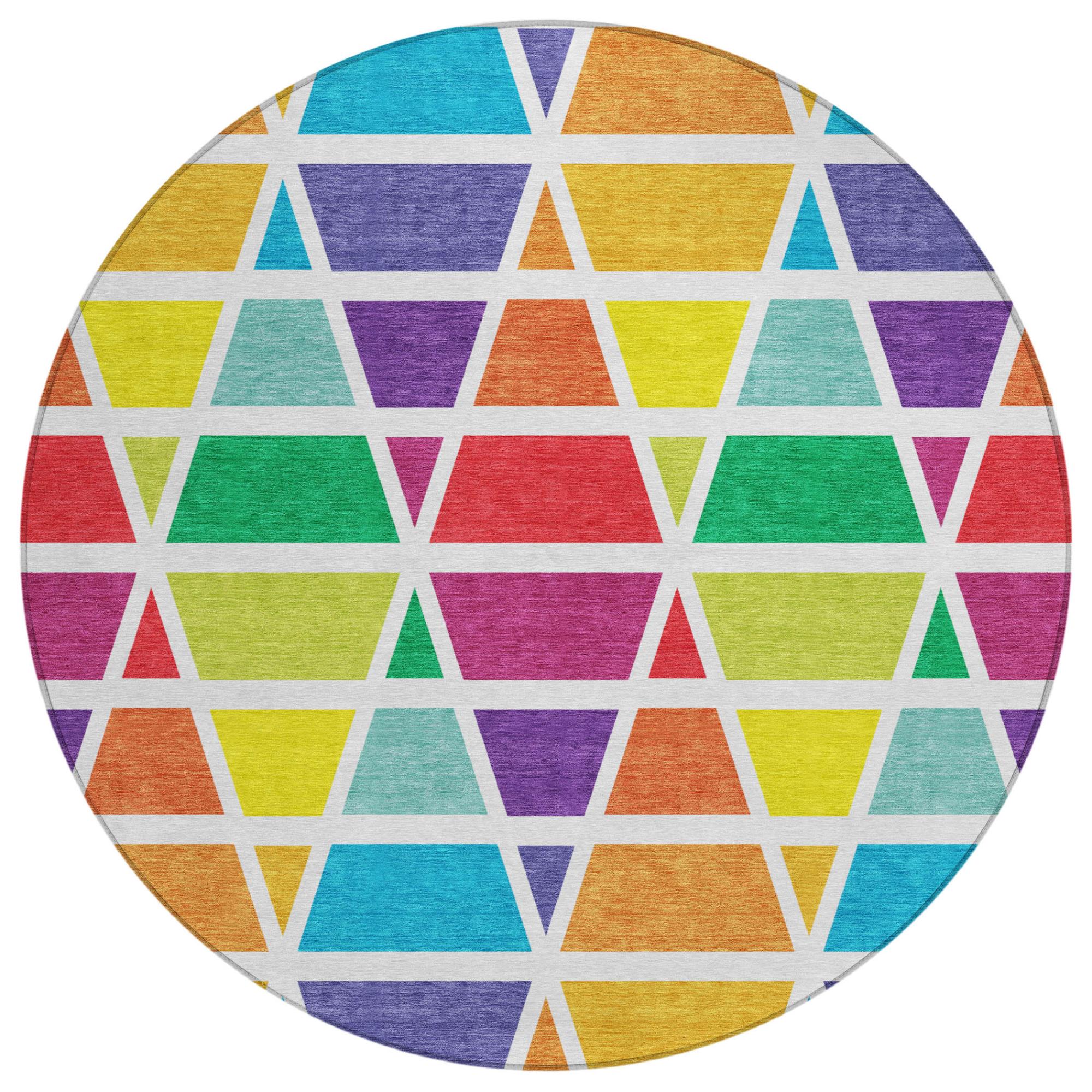 8' Orange And White Round Geometric Washable Indoor Outdoor Area Rug Homeroots Outdoor
