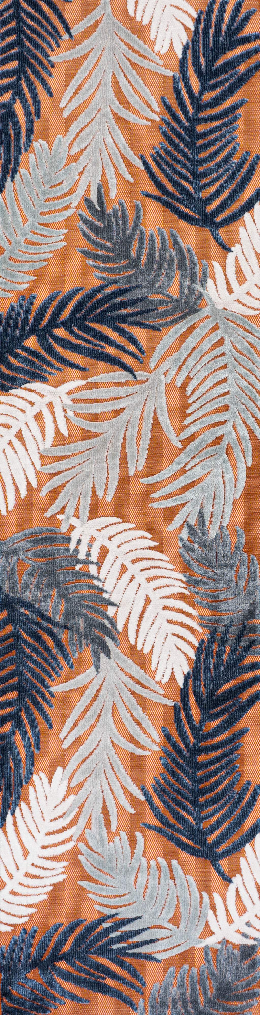 8' Orange Navy Blue And Ivory Floral Indoor Outdoor Runner Rug - GreatEagleInc