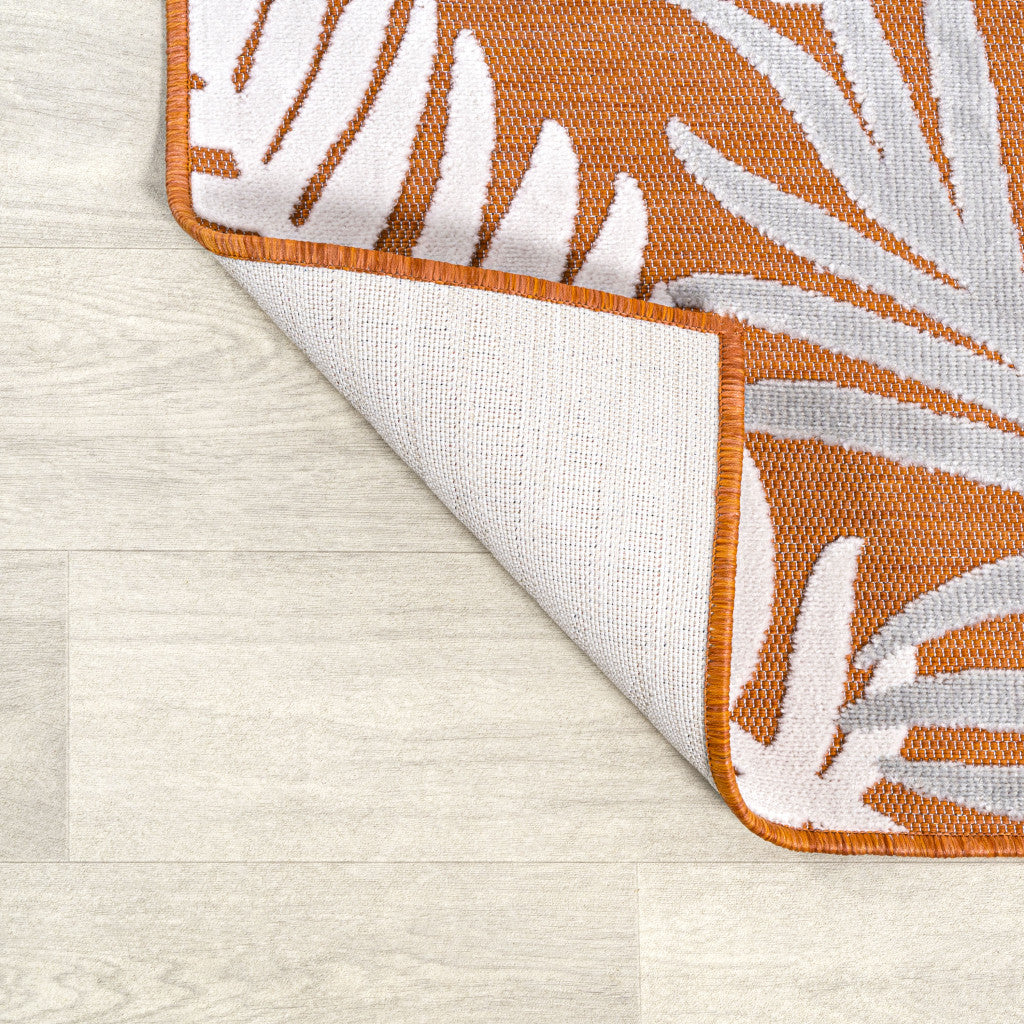 8' Orange Navy Blue And Ivory Floral Indoor Outdoor Runner Rug - GreatEagleInc