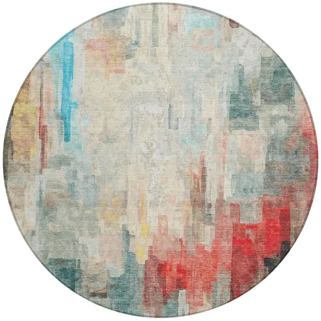 8' Pearl And Gray Round Abstract Washable Indoor Outdoor Area Rug Homeroots Outdoor