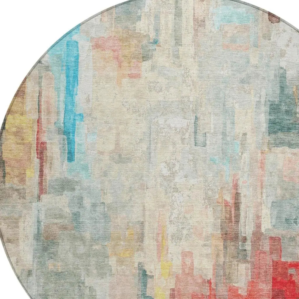 8' Pearl And Gray Round Abstract Washable Indoor Outdoor Area Rug Homeroots Outdoor
