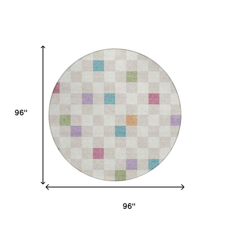 8' Pearl And Ivory Round Geometric Washable Indoor Outdoor Area Rug Homeroots Outdoor