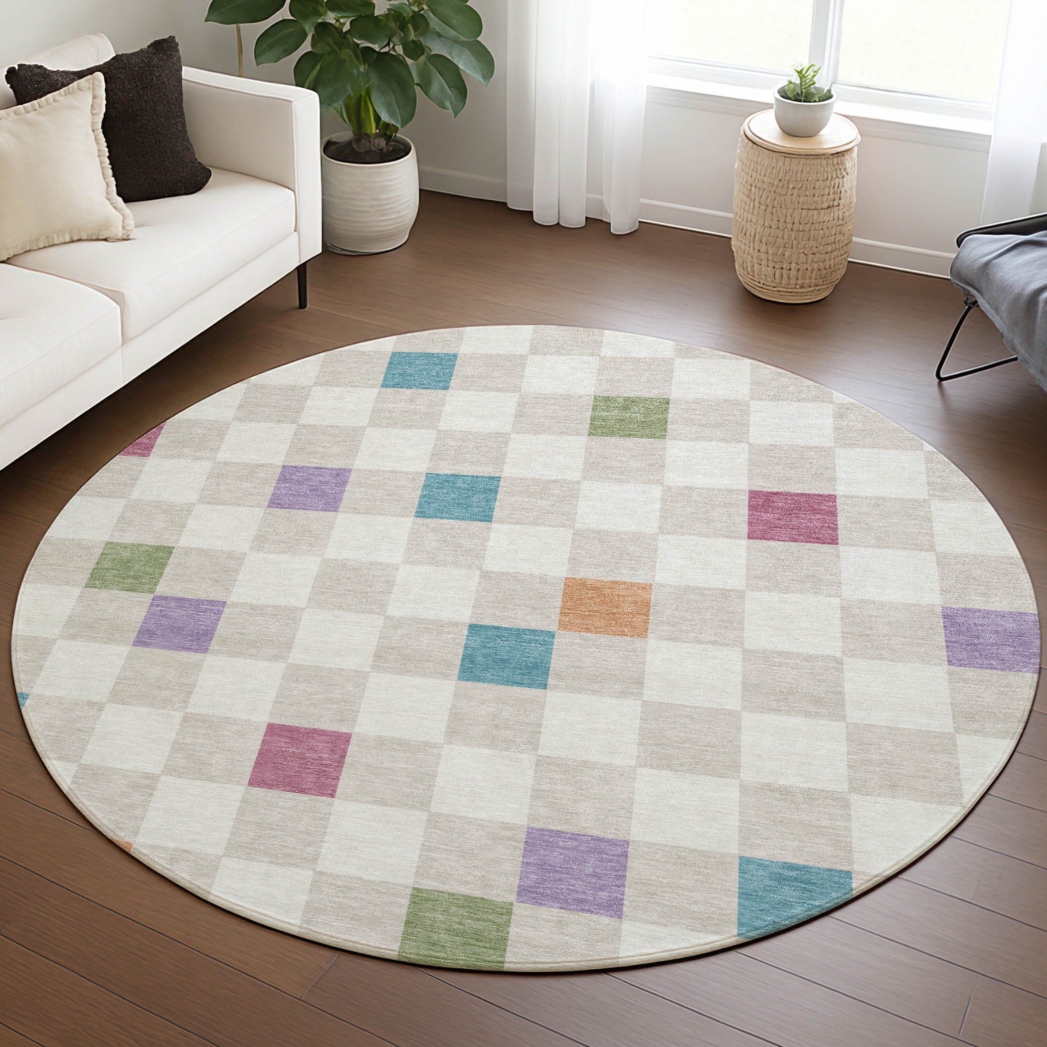 8' Pearl And Ivory Round Geometric Washable Indoor Outdoor Area Rug Homeroots Outdoor