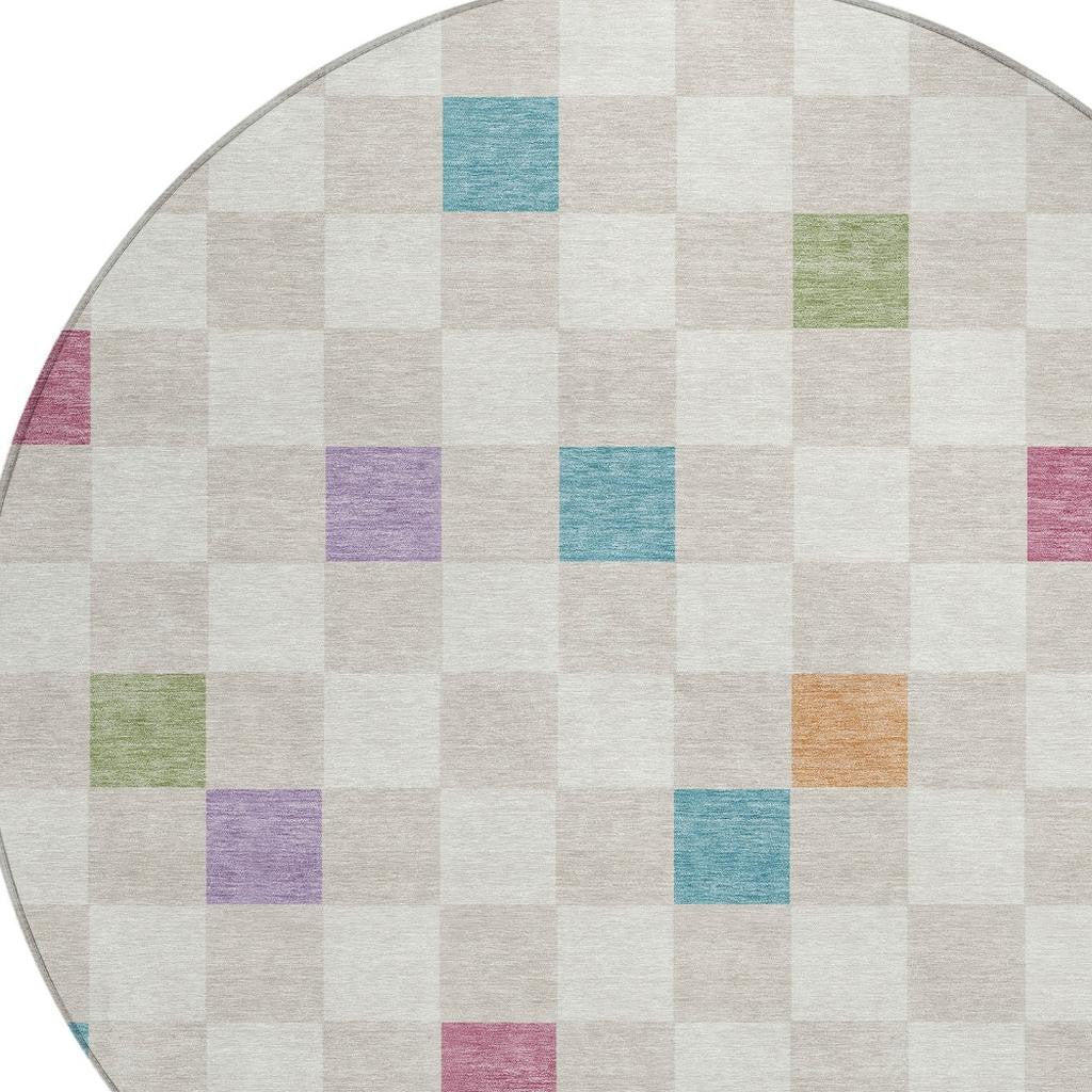 8' Pearl And Ivory Round Geometric Washable Indoor Outdoor Area Rug Homeroots Outdoor