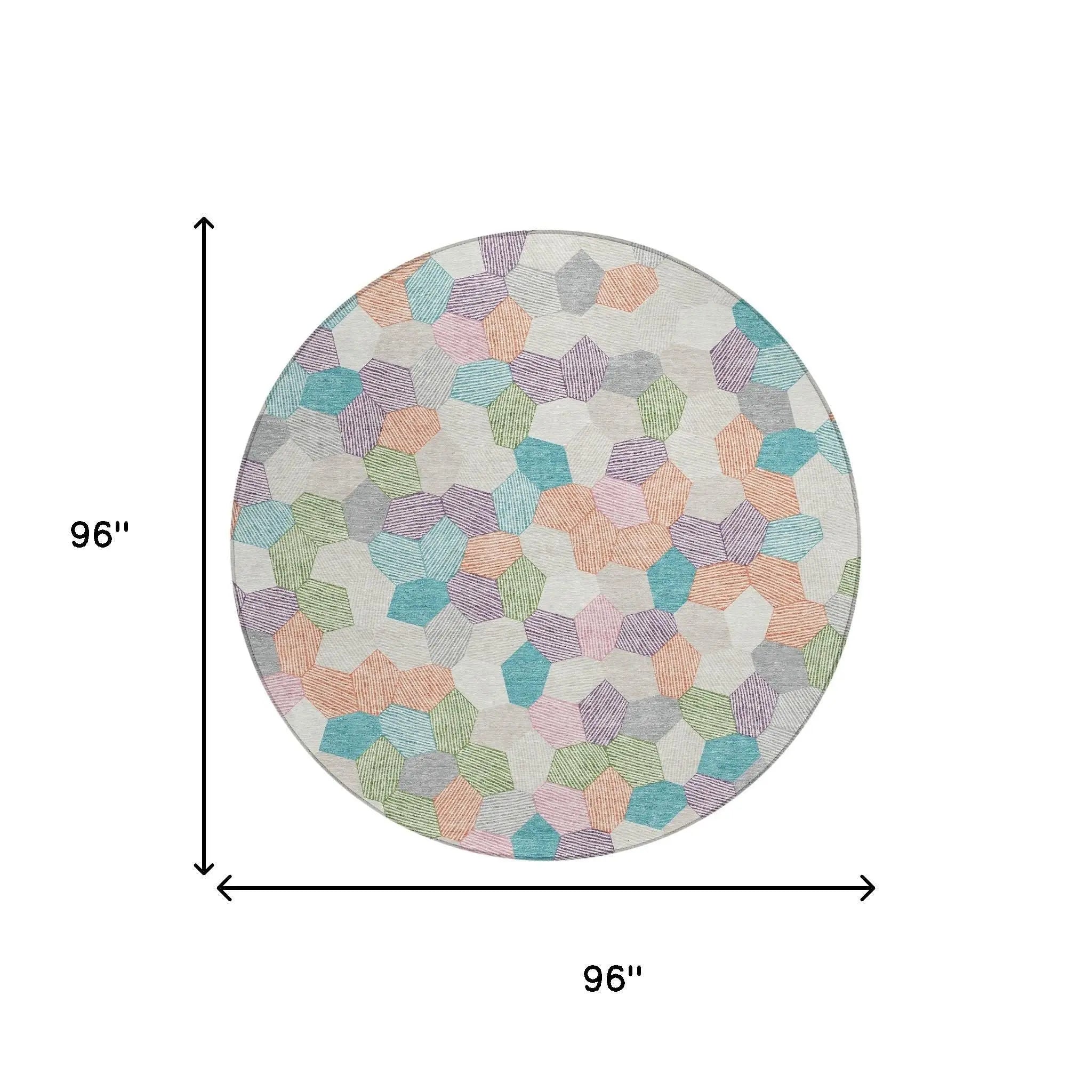 8' Pearl And Ivory Round Geometric Washable Indoor Outdoor Area Rug Homeroots Outdoor