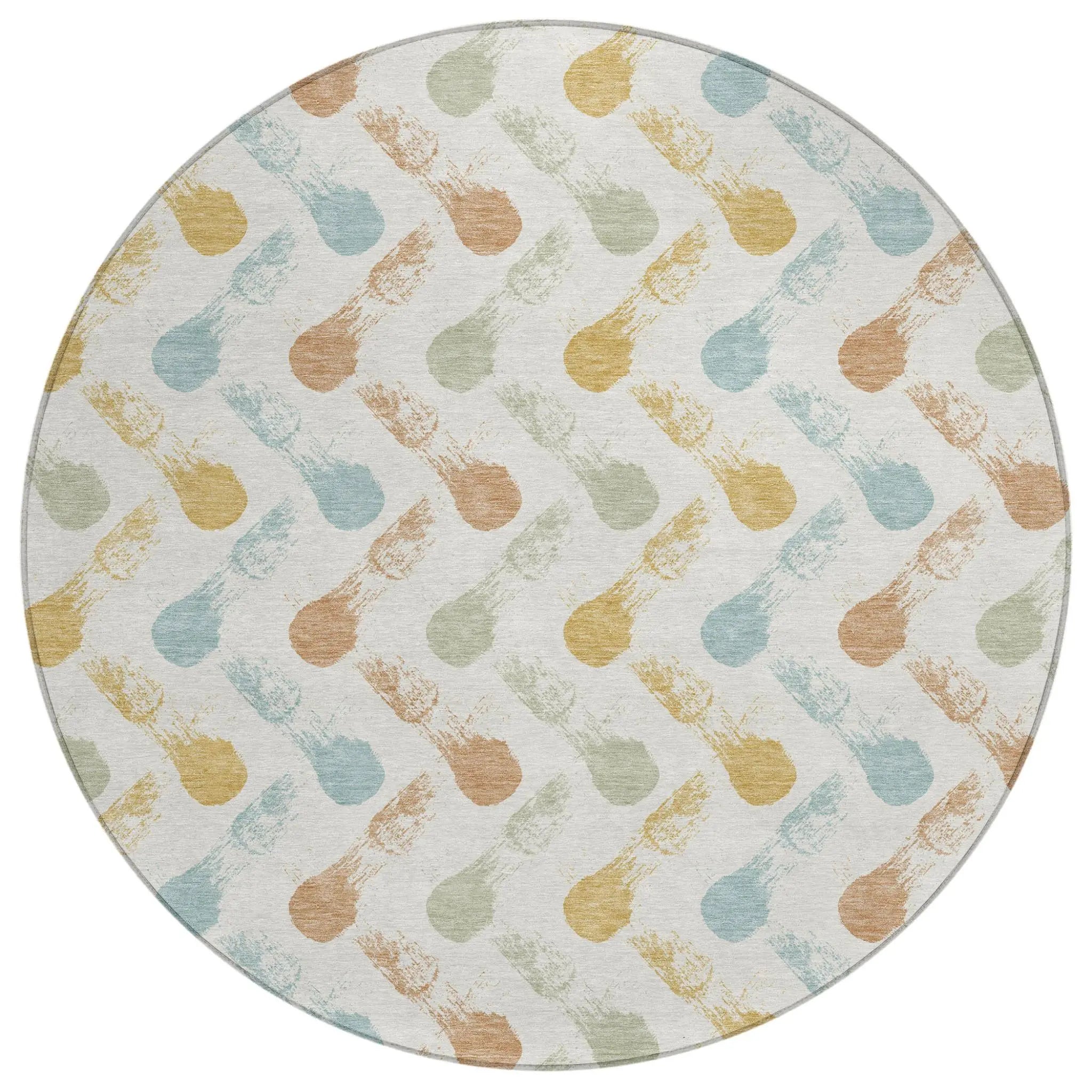8' Pearl And Ivory Round Geometric Washable Indoor Outdoor Area Rug Homeroots Outdoor