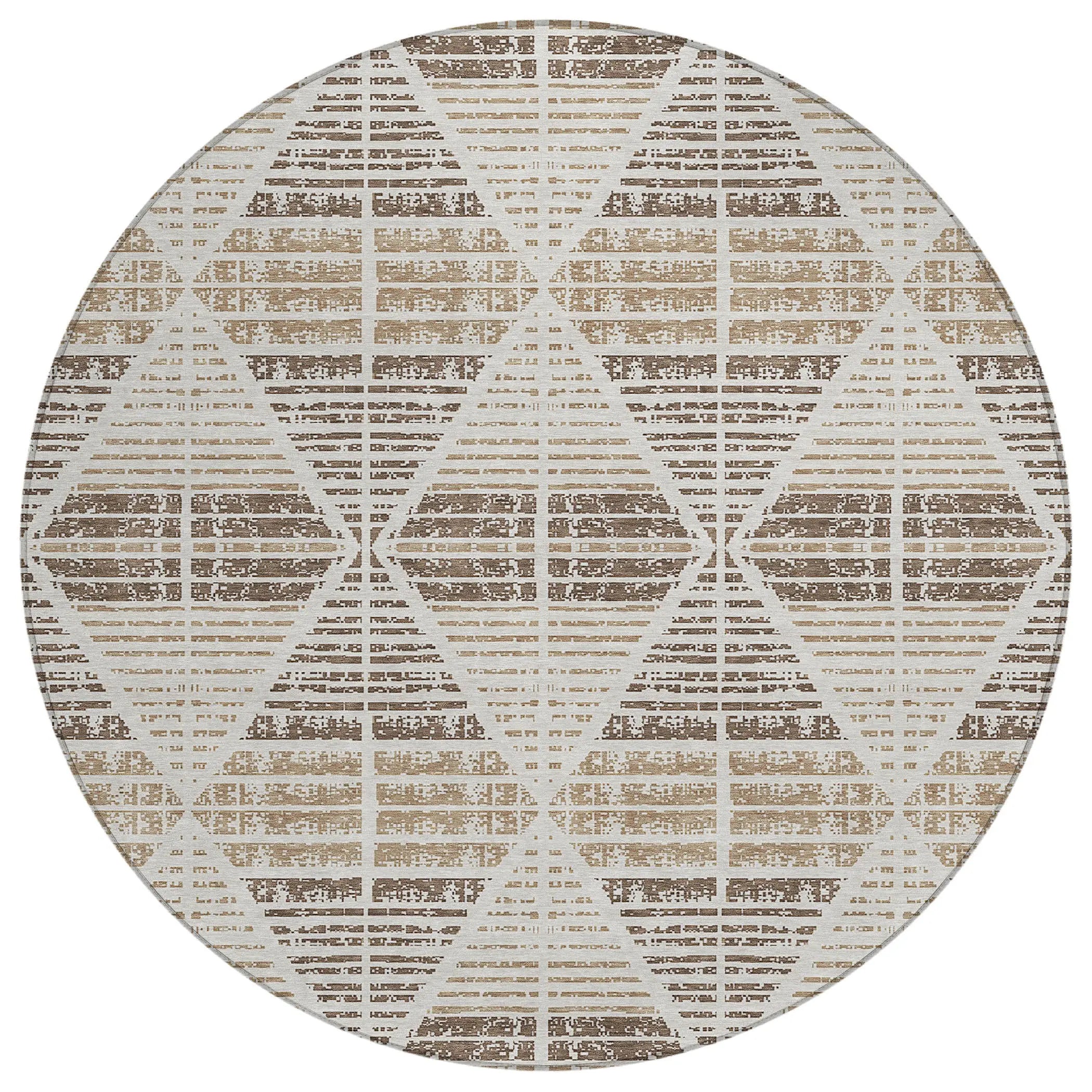 8' Pearl And Navy Blue Round Geometric Washable Indoor Outdoor Area Rug Homeroots Outdoor