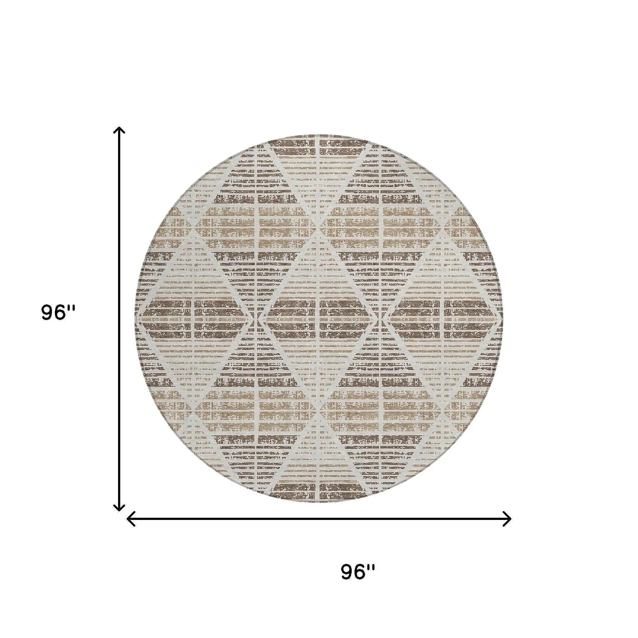 8' Pearl And Navy Blue Round Geometric Washable Indoor Outdoor Area Rug Homeroots Outdoor