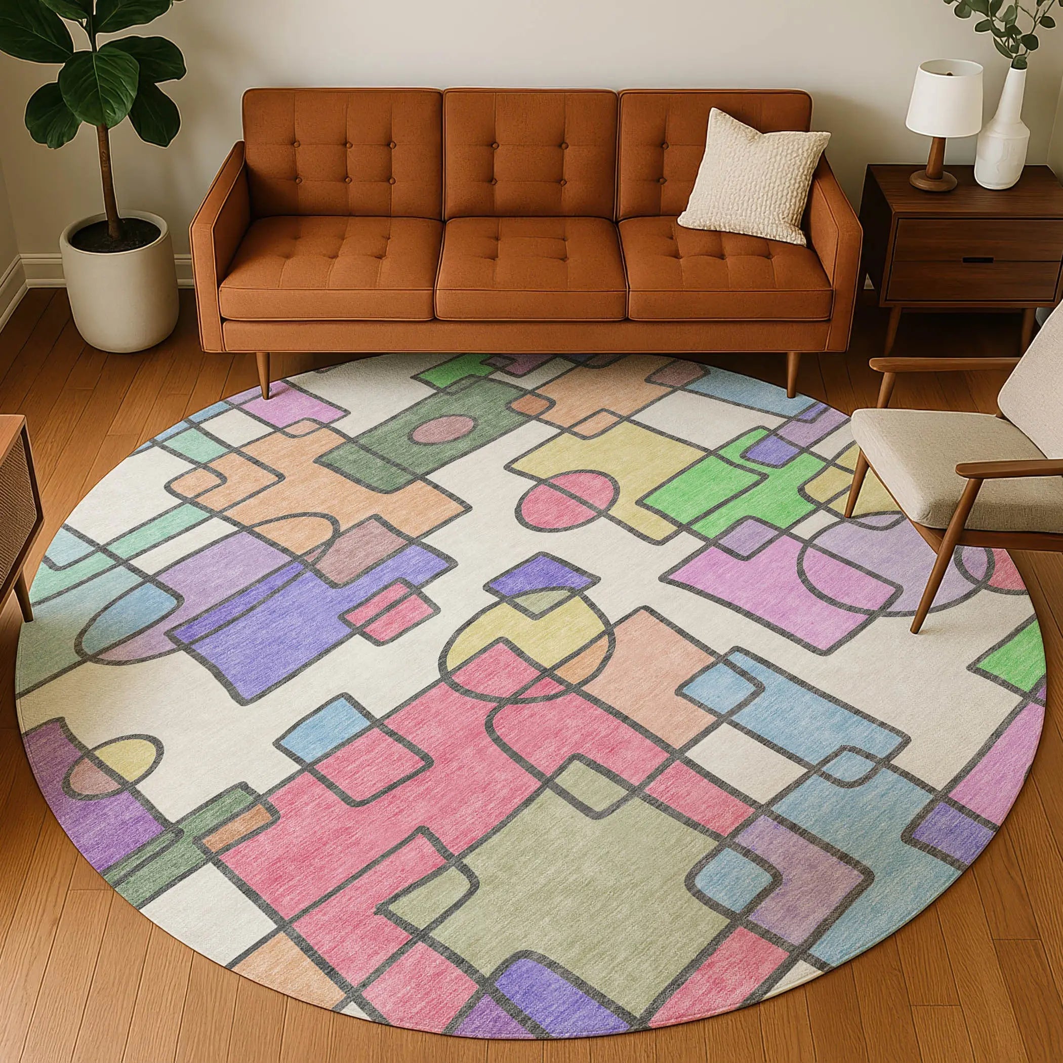 8' Pearl And Pink Round Geometric Washable Indoor Outdoor Area Rug Homeroots Outdoor