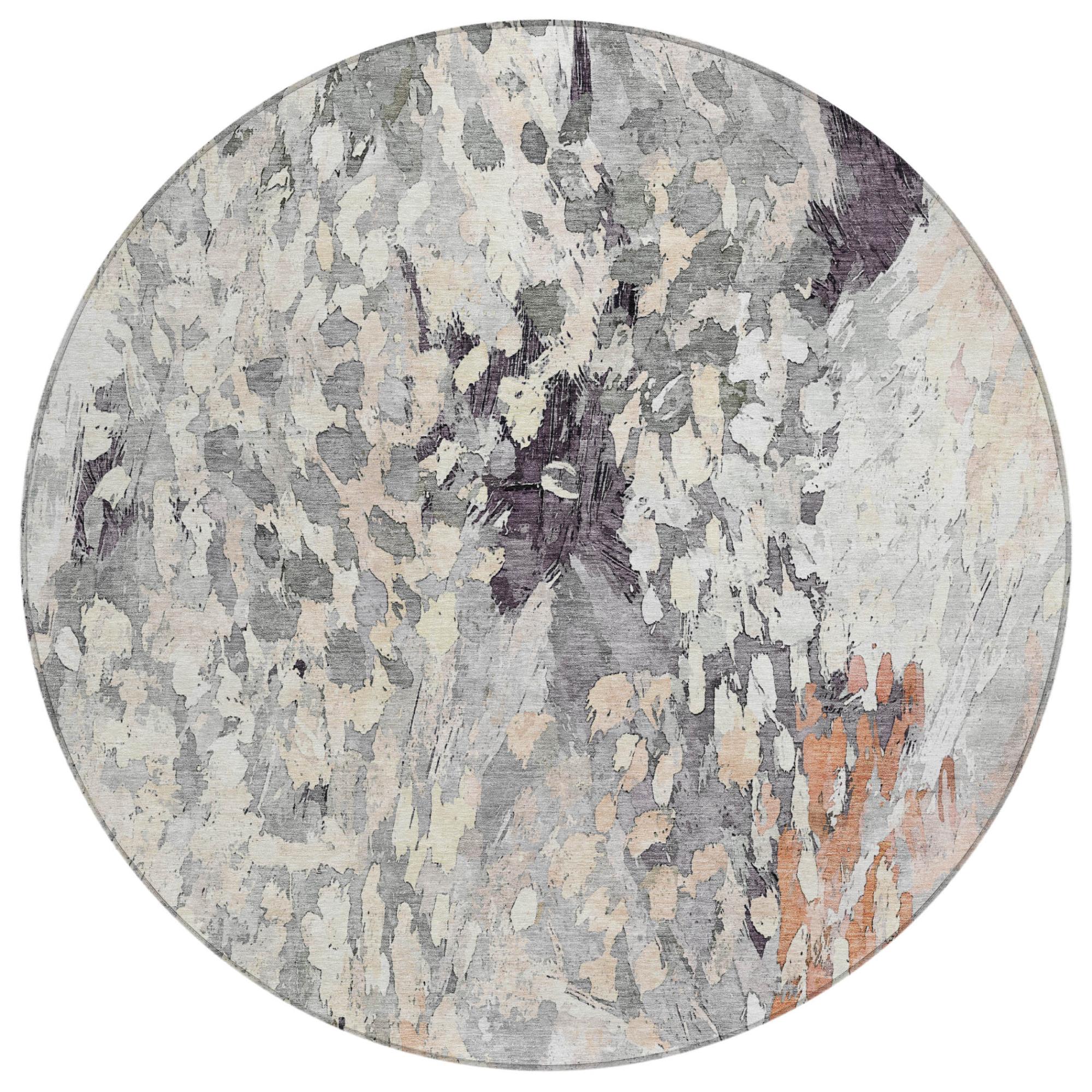 8' Pewter And Gray Round Abstract Washable Indoor Outdoor Area Rug Homeroots Outdoor