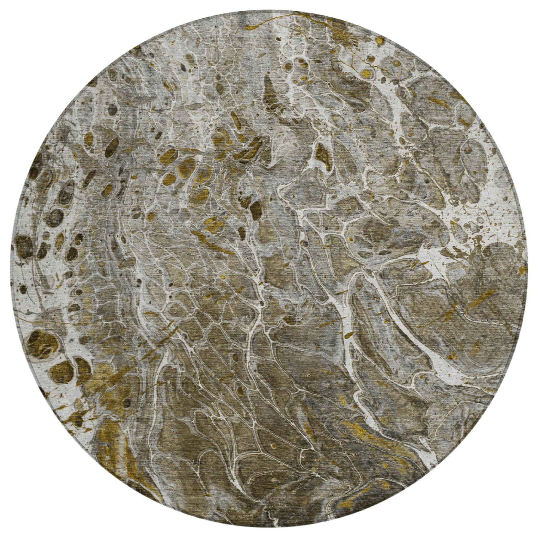 8' Pewter And Gray Round Abstract Washable Indoor Outdoor Area Rug Homeroots Outdoor