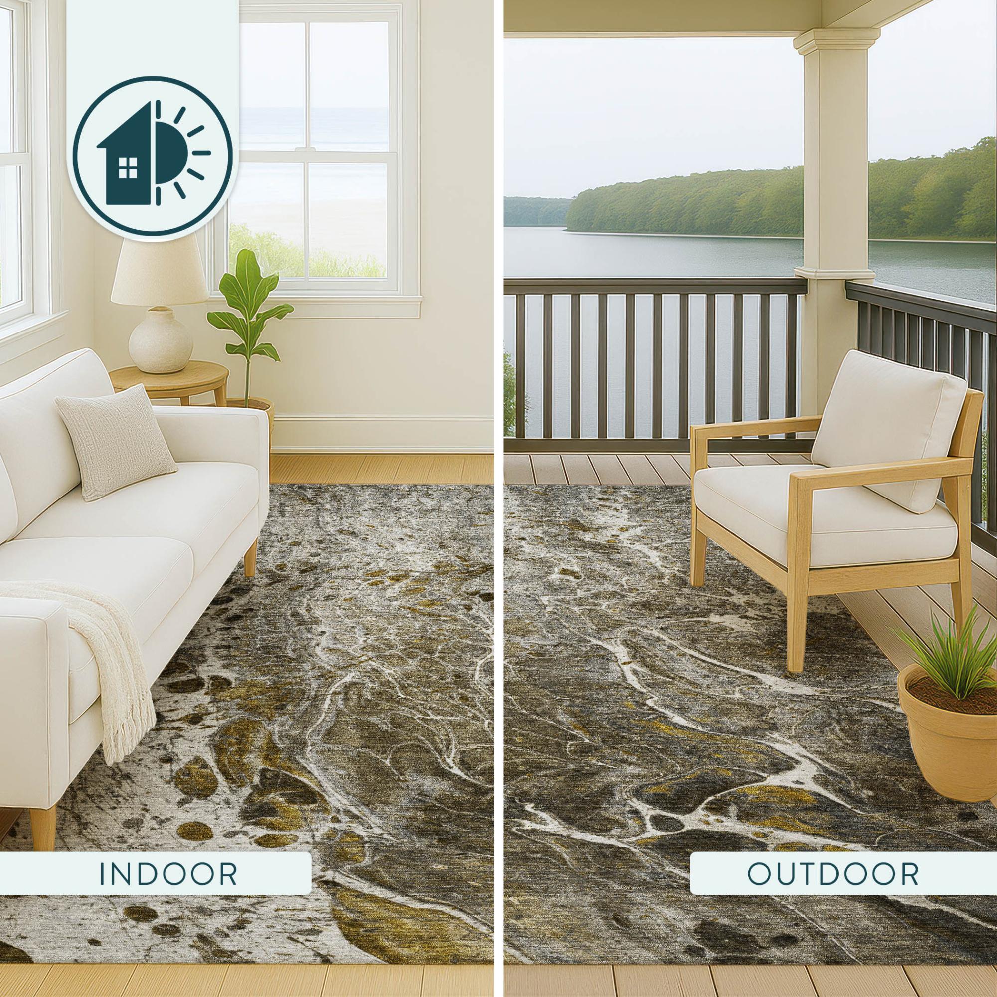 8' Pewter And Gray Round Abstract Washable Indoor Outdoor Area Rug Homeroots Outdoor