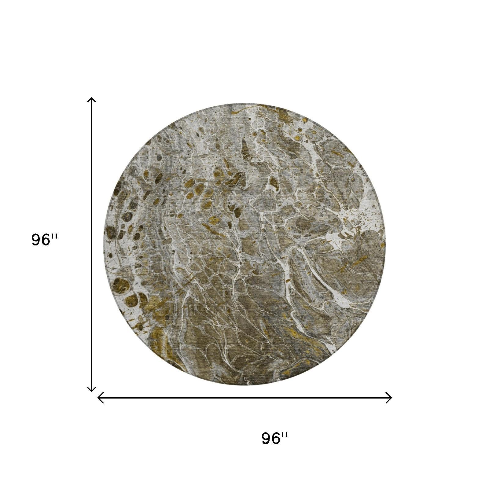 8' Pewter And Gray Round Abstract Washable Indoor Outdoor Area Rug Homeroots Outdoor