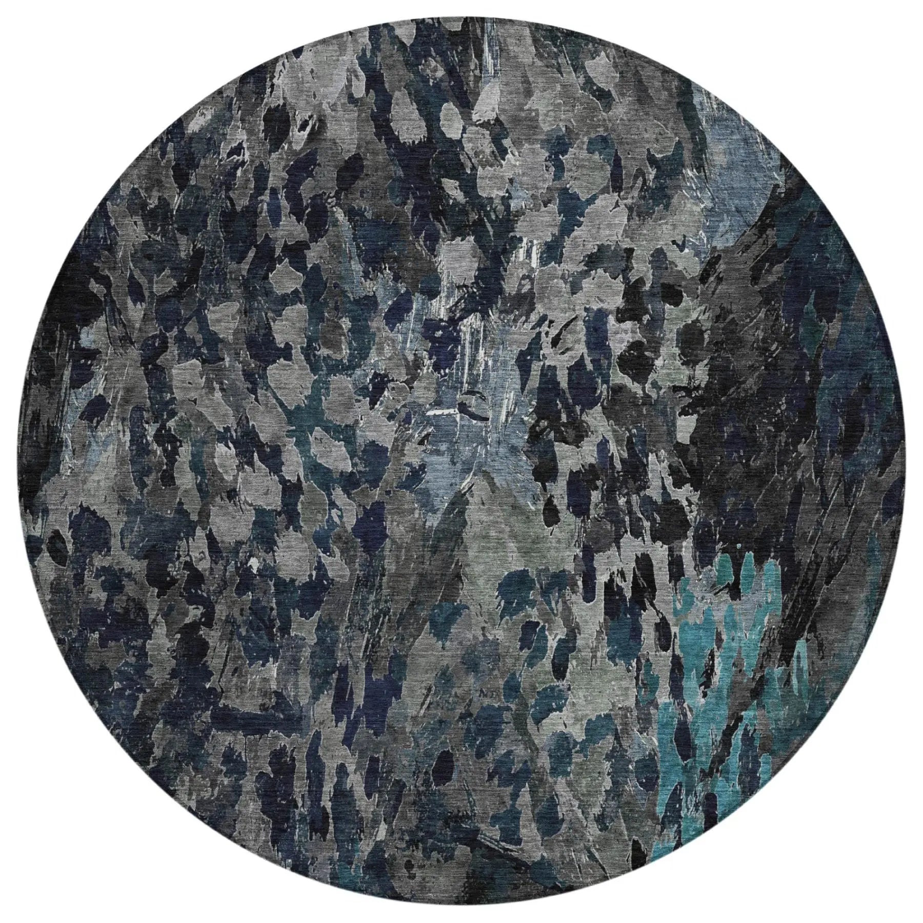 8' Pewter And Gray Round Abstract Washable Indoor Outdoor Area Rug Homeroots Outdoor
