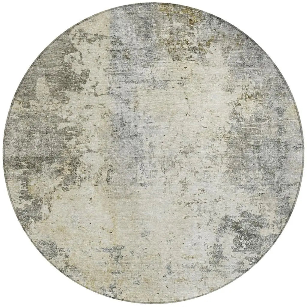 8' Pewter And Gray Round Abstract Washable Indoor Outdoor Area Rug Homeroots Outdoor