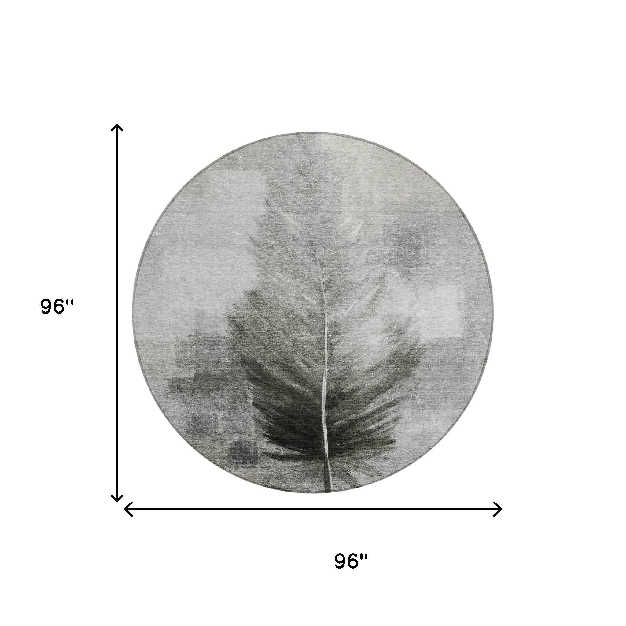 8' Pewter And Gray Round Botanical Leaves Washable Indoor Outdoor Area Rug Homeroots Outdoor