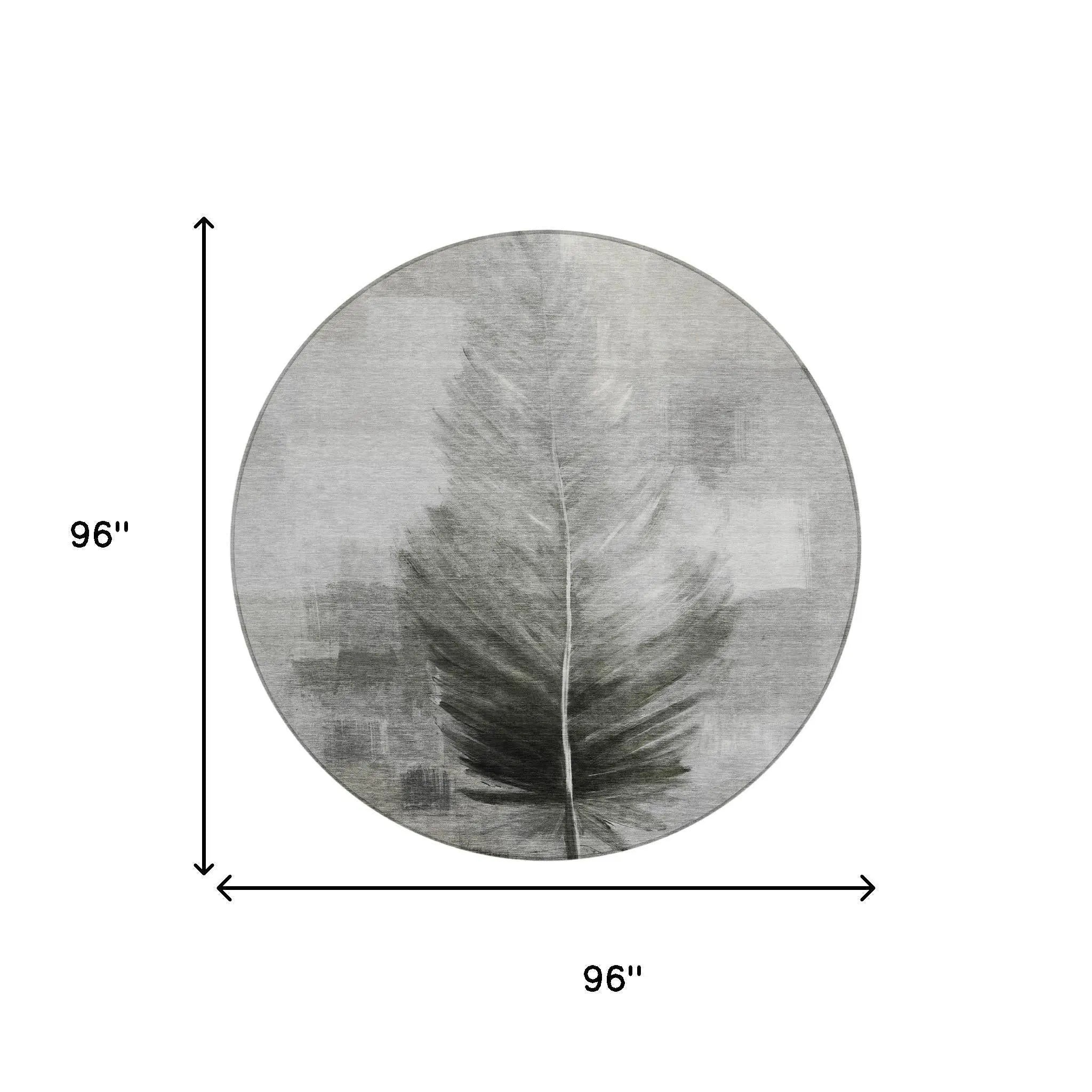 8' Pewter And Gray Round Botanical Leaves Washable Indoor Outdoor Area Rug Homeroots Outdoor