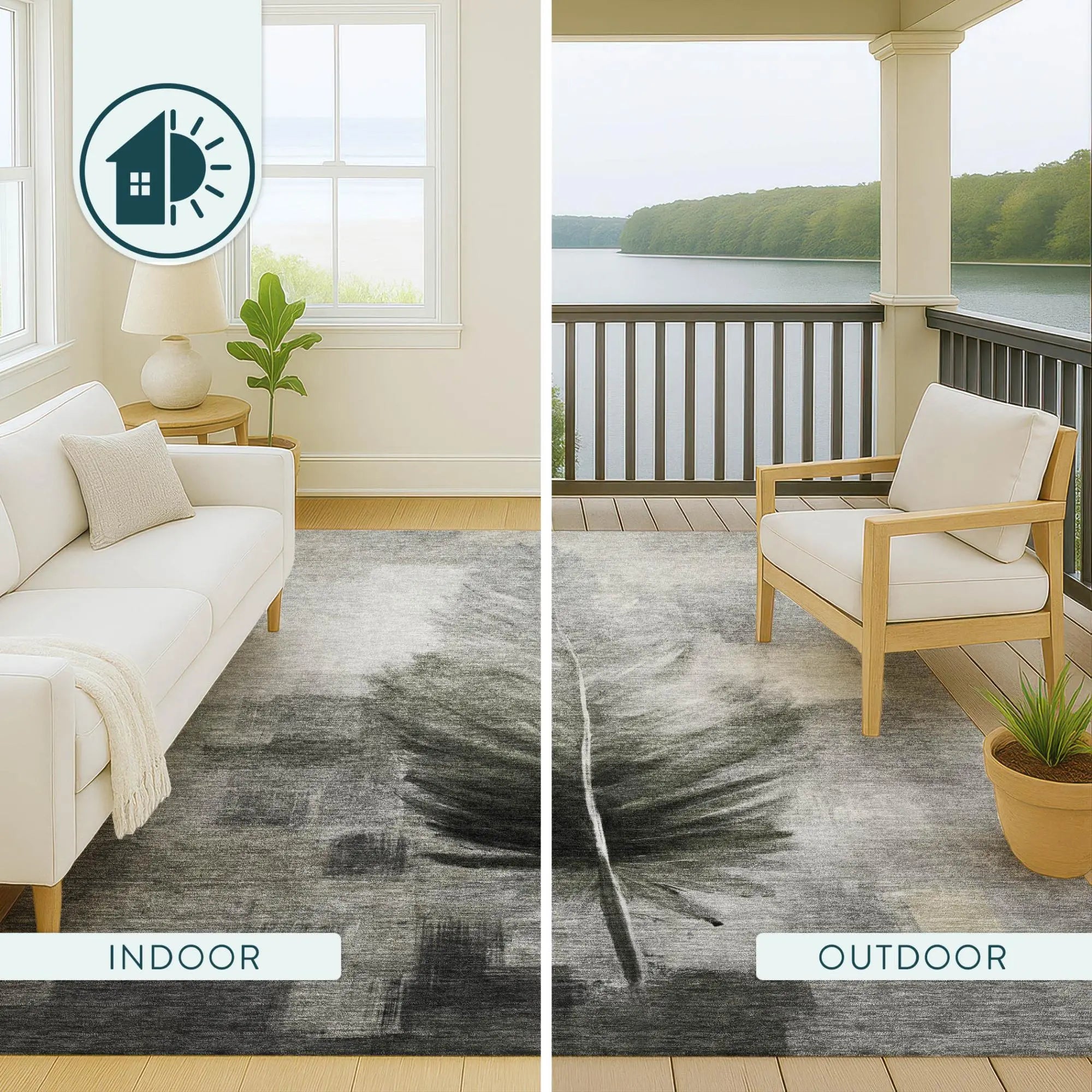 8' Pewter And Gray Round Botanical Leaves Washable Indoor Outdoor Area Rug Homeroots Outdoor