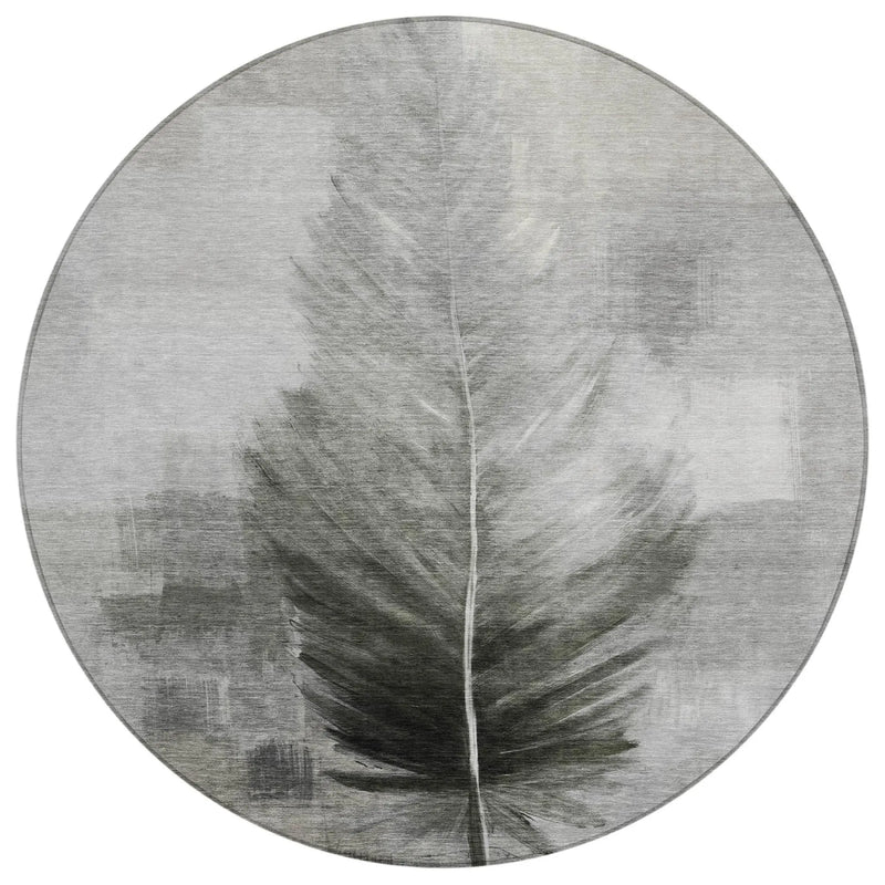 8' Pewter And Gray Round Botanical Leaves Washable Indoor Outdoor Area Rug Homeroots Outdoor