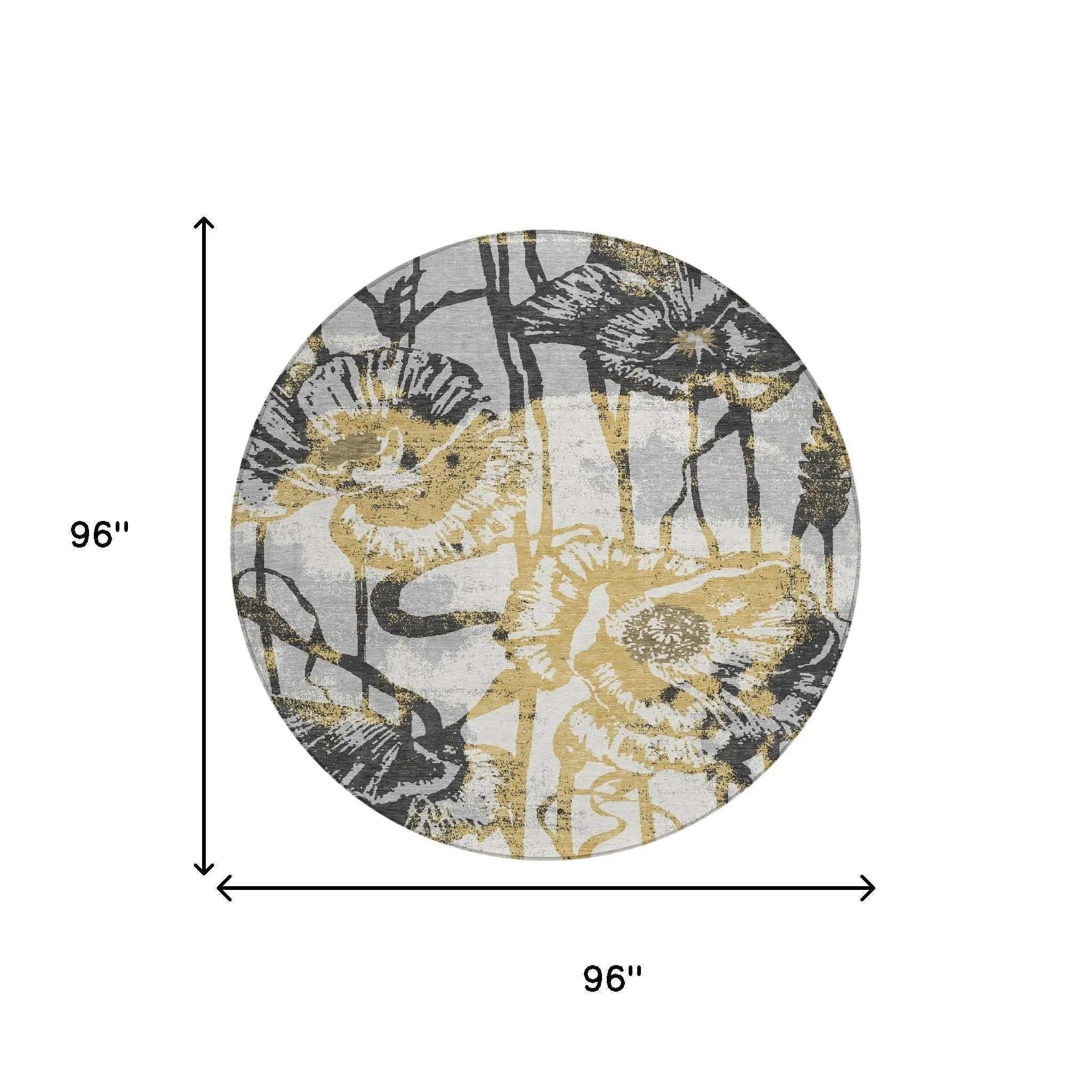 8' Pewter And Gray Round Floral Washable Indoor Outdoor Area Rug Homeroots Outdoor