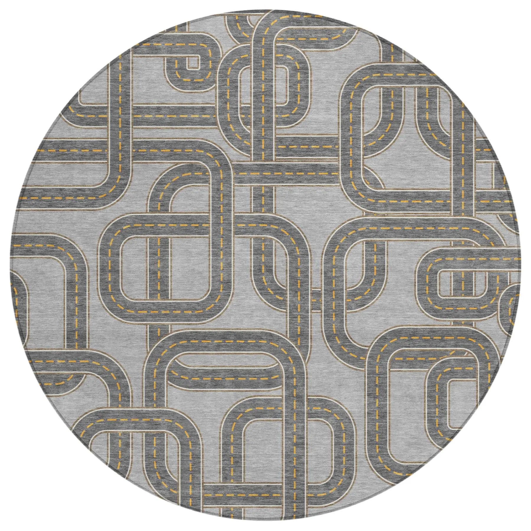8' Pewter And Gray Round Geometric Washable Indoor Outdoor Area Rug Homeroots Outdoor