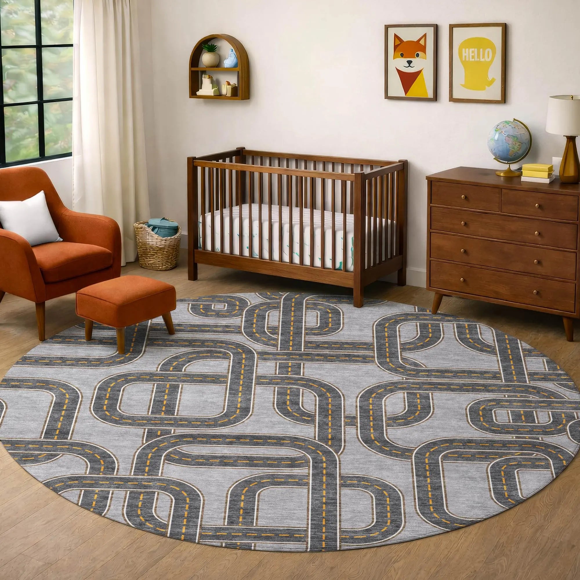 8' Pewter And Gray Round Geometric Washable Indoor Outdoor Area Rug Homeroots Outdoor