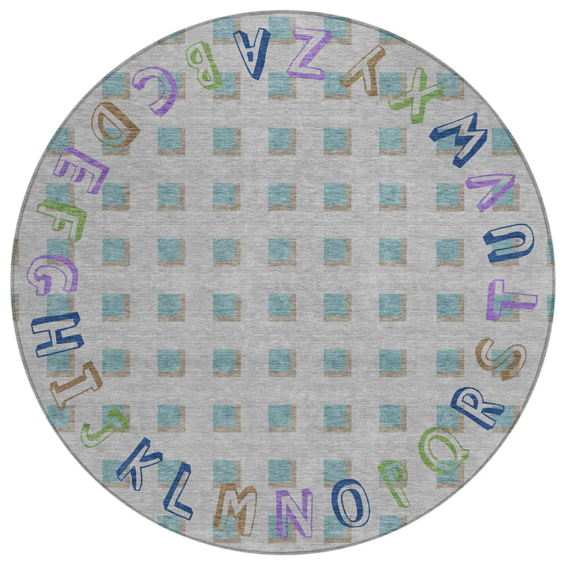 8' Pewter And Gray Round Geometric Washable Indoor Outdoor Area Rug Homeroots Outdoor