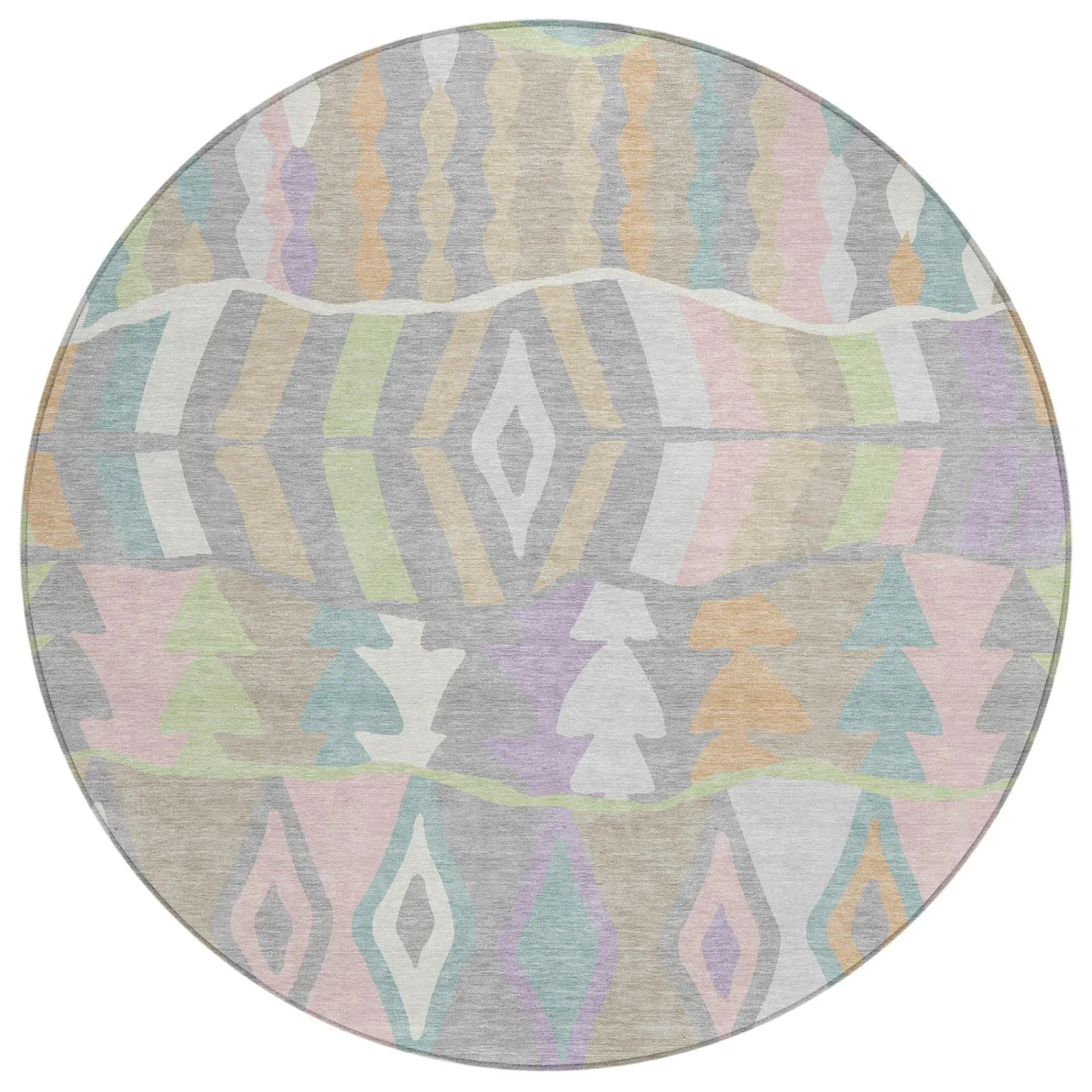 8' Pewter And Gray Round Geometric Washable Indoor Outdoor Area Rug Homeroots Outdoor