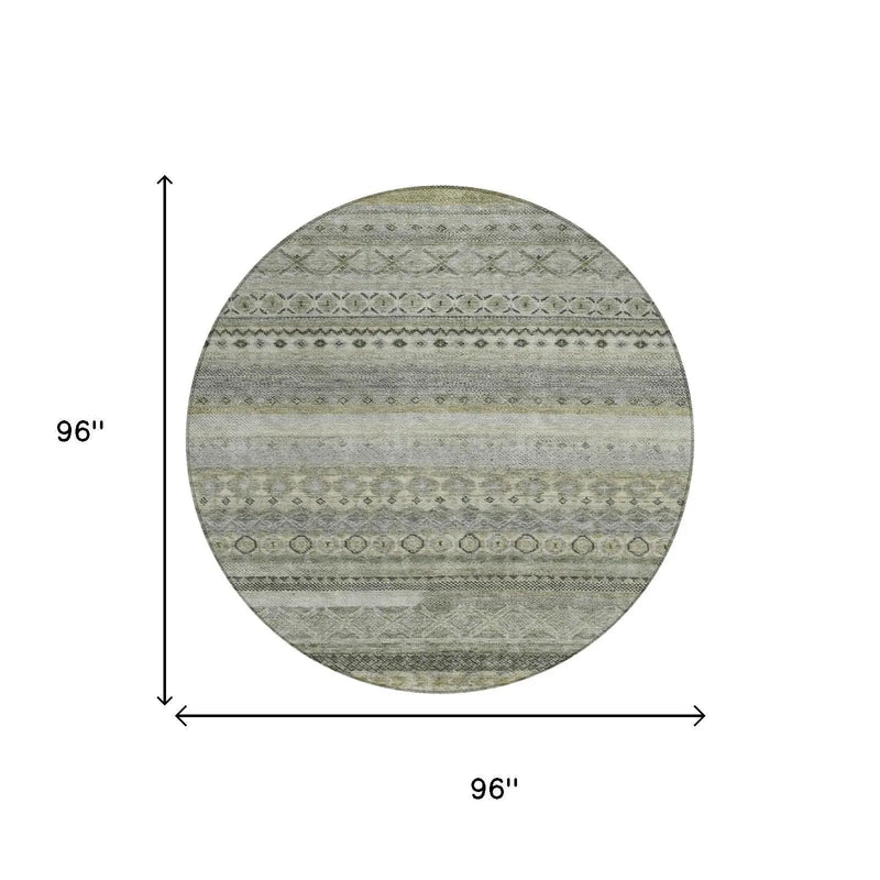 8' Pewter And Gray Round Striped Washable Indoor Outdoor Area Rug Homeroots Outdoor