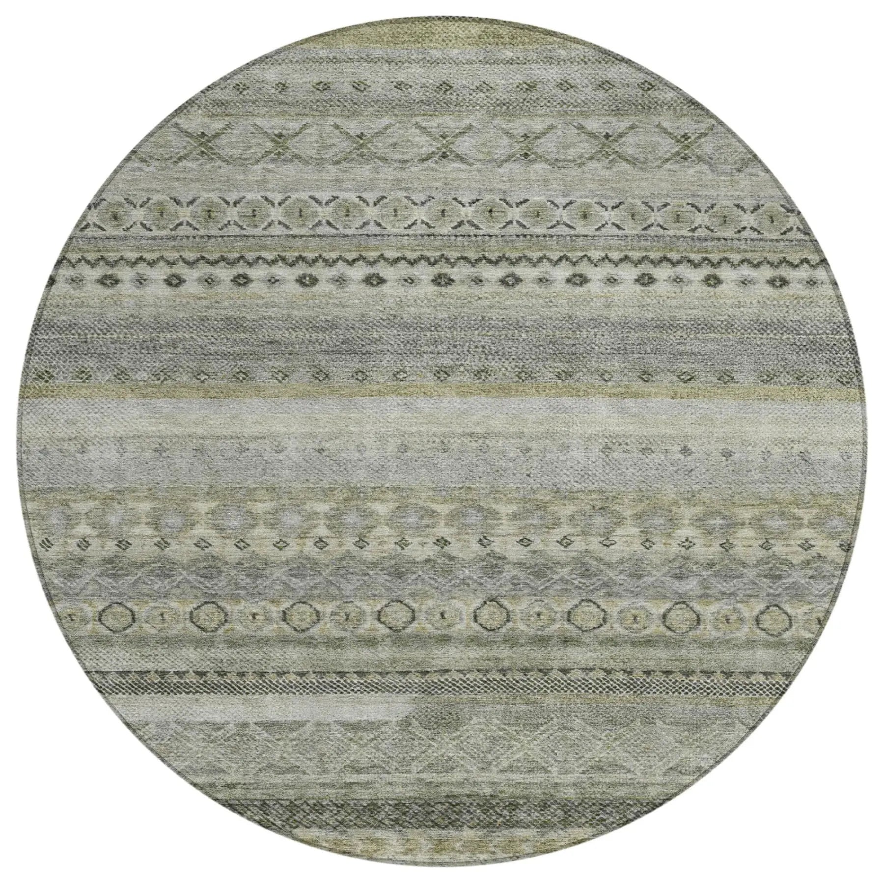 8' Pewter And Gray Round Striped Washable Indoor Outdoor Area Rug Homeroots Outdoor