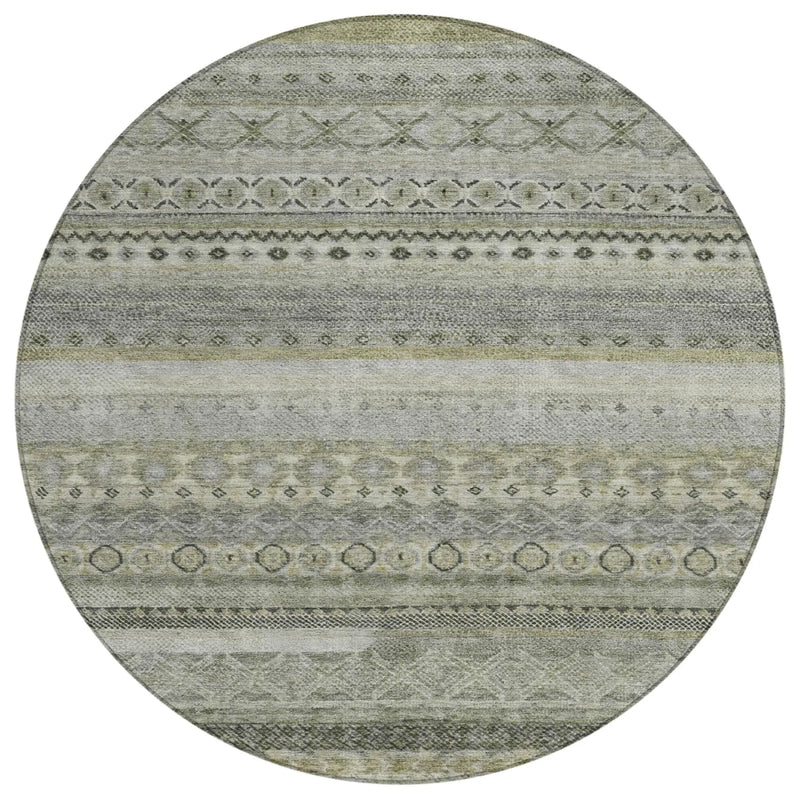 8' Pewter And Gray Round Striped Washable Indoor Outdoor Area Rug Homeroots Outdoor