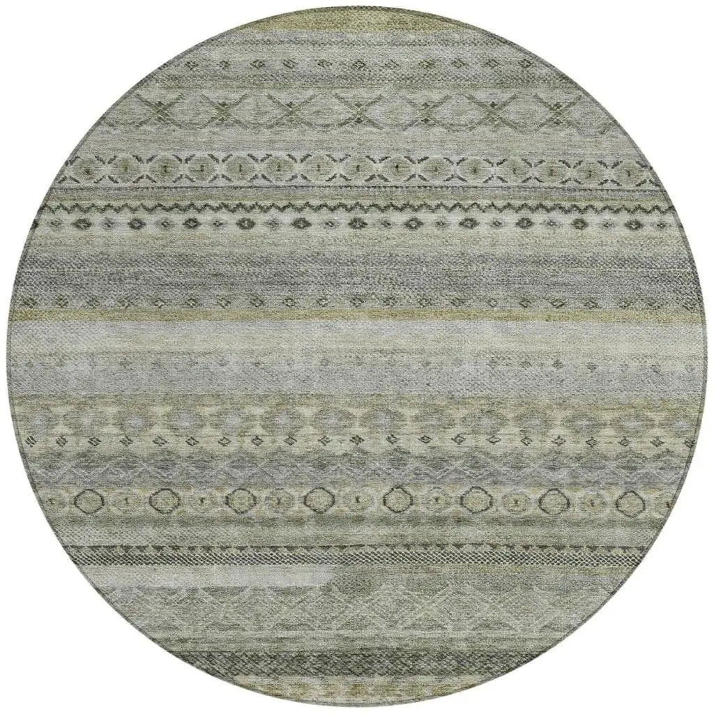 8' Pewter And Gray Round Striped Washable Indoor Outdoor Area Rug Homeroots Outdoor