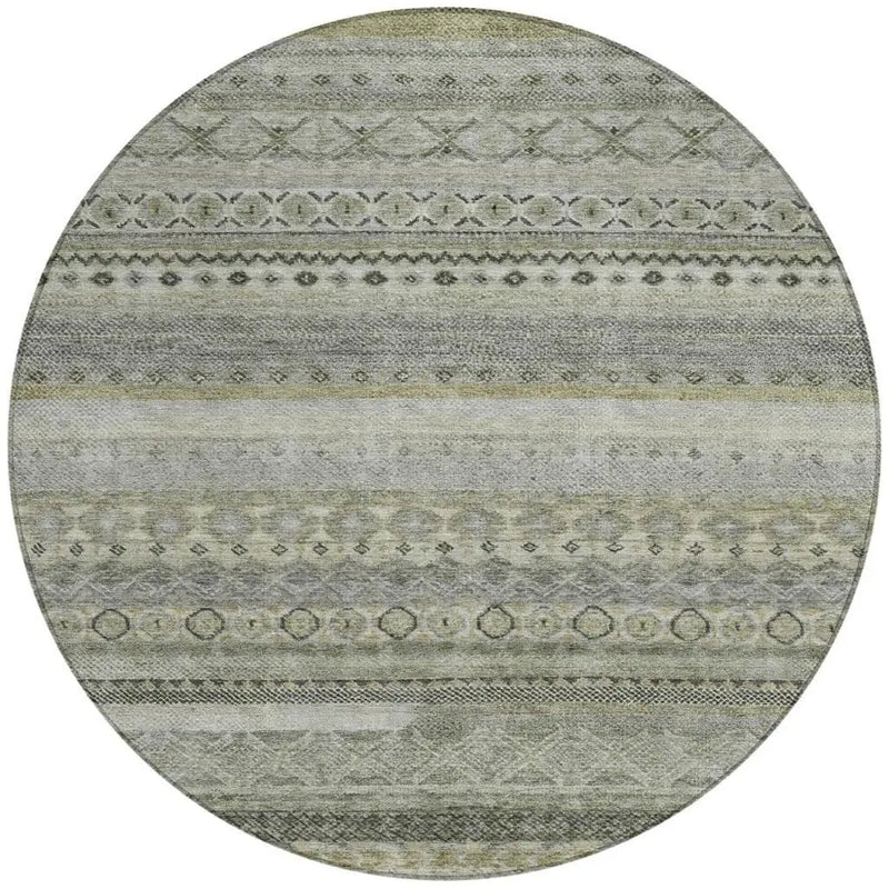 8' Pewter And Gray Round Striped Washable Indoor Outdoor Area Rug Homeroots Outdoor