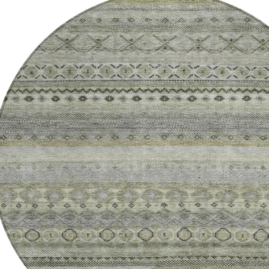 8' Pewter And Gray Round Striped Washable Indoor Outdoor Area Rug Homeroots Outdoor