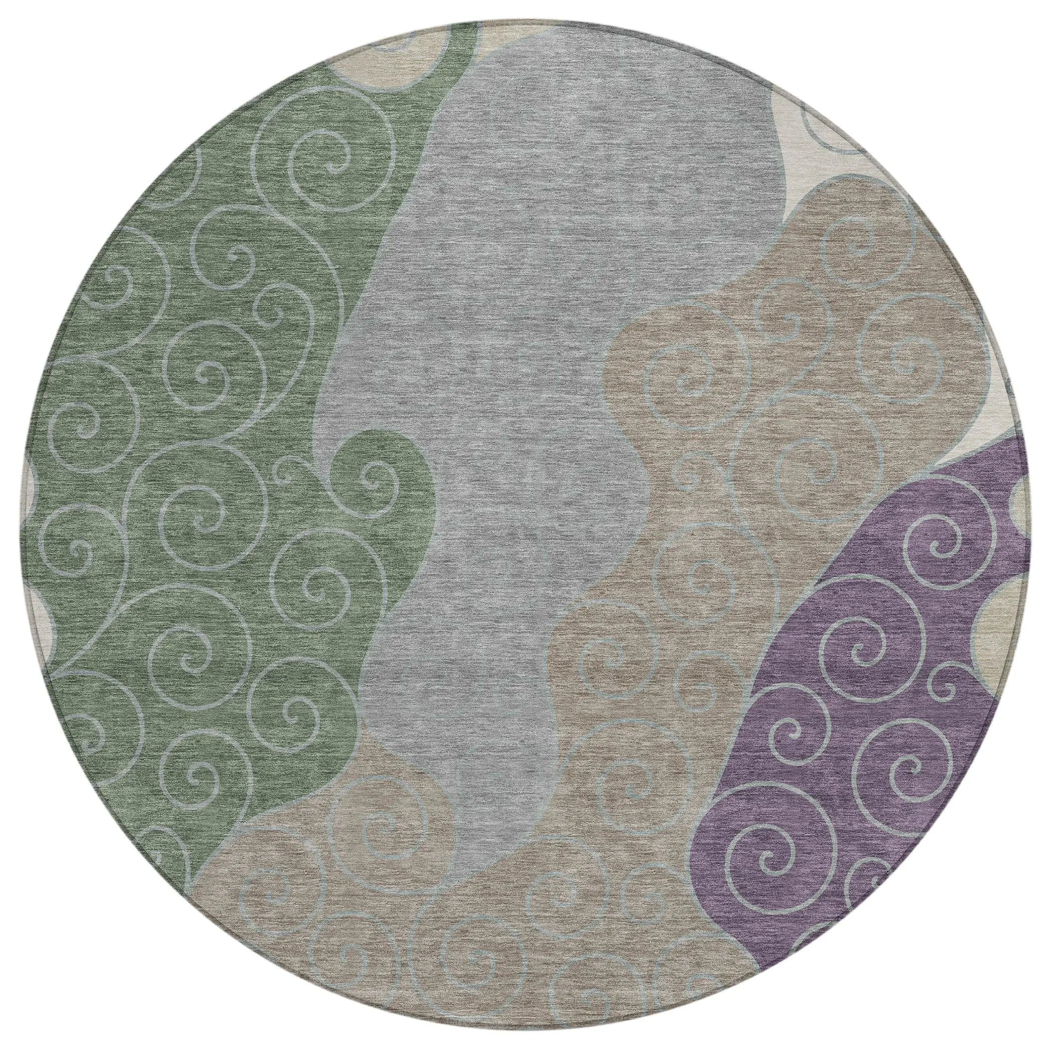 8' Pewter And Taupe Round Abstract Washable Indoor Outdoor Area Rug Homeroots Outdoor