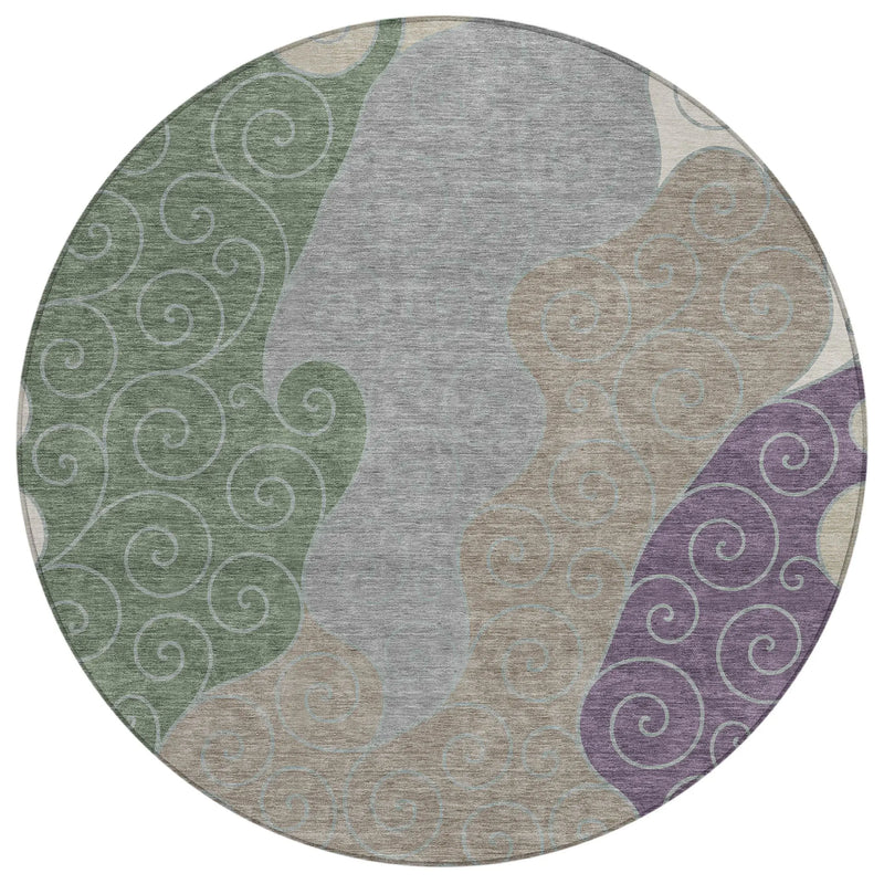 8' Pewter And Taupe Round Abstract Washable Indoor Outdoor Area Rug Homeroots Outdoor
