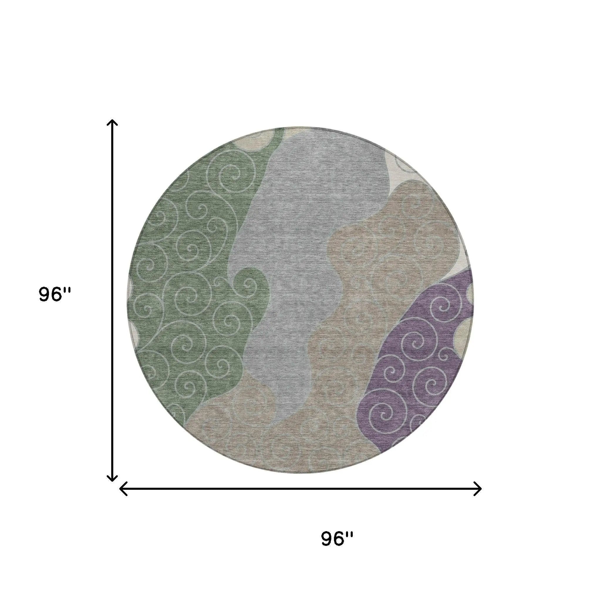 8' Pewter And Taupe Round Abstract Washable Indoor Outdoor Area Rug Homeroots Outdoor