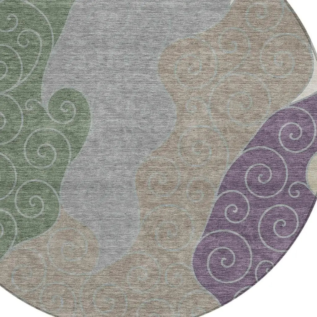 8' Pewter And Taupe Round Abstract Washable Indoor Outdoor Area Rug Homeroots Outdoor