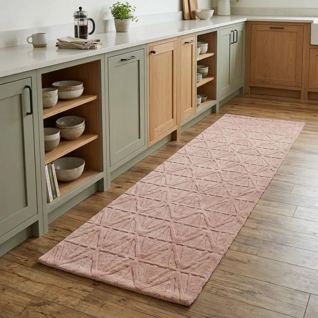 8' Pink And Beige Wool Geometric Hand Tufted Area Rug Homeroots Home Decor