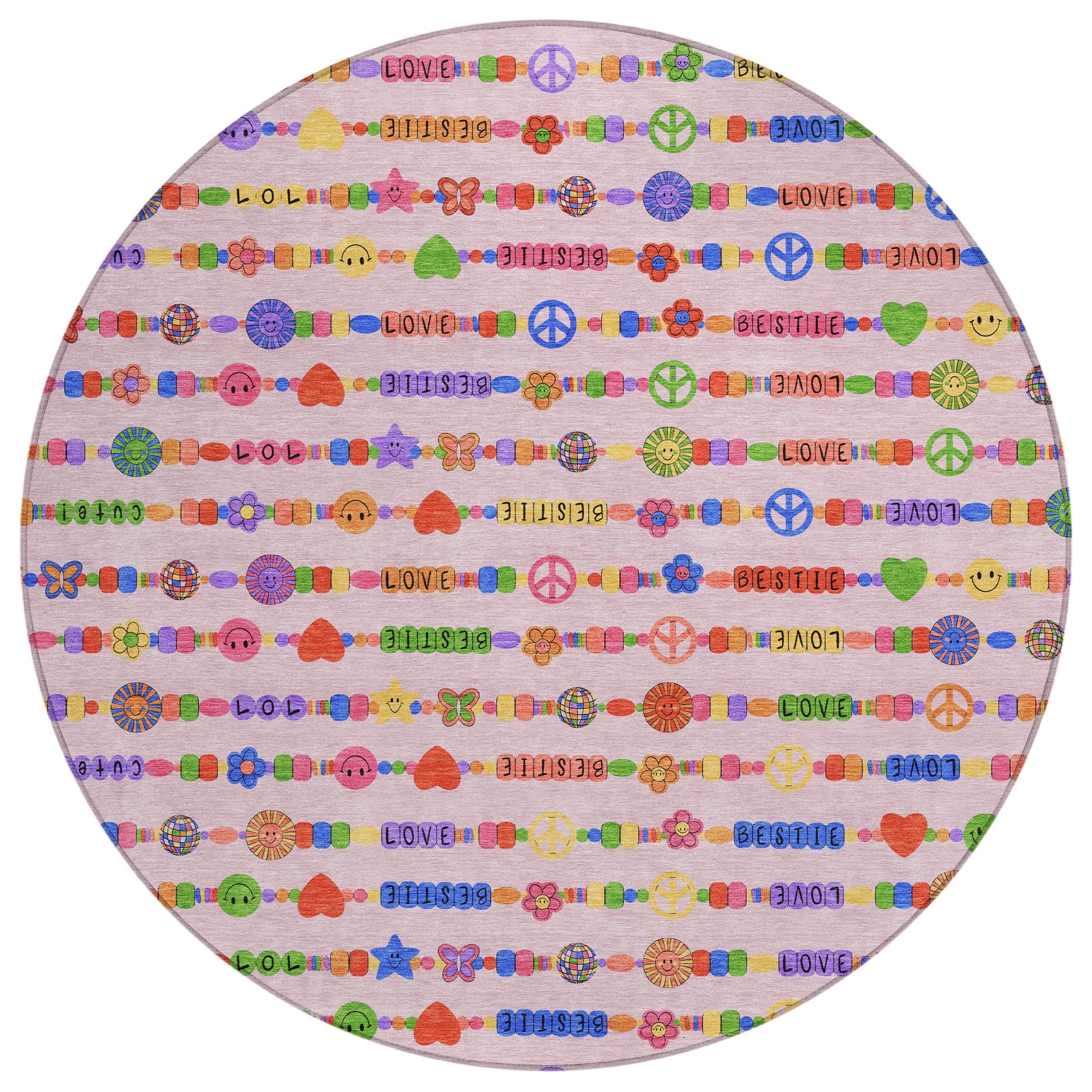 8' Pink And Fern Green Round Geometric Washable Indoor Outdoor Area Rug Homeroots Outdoor